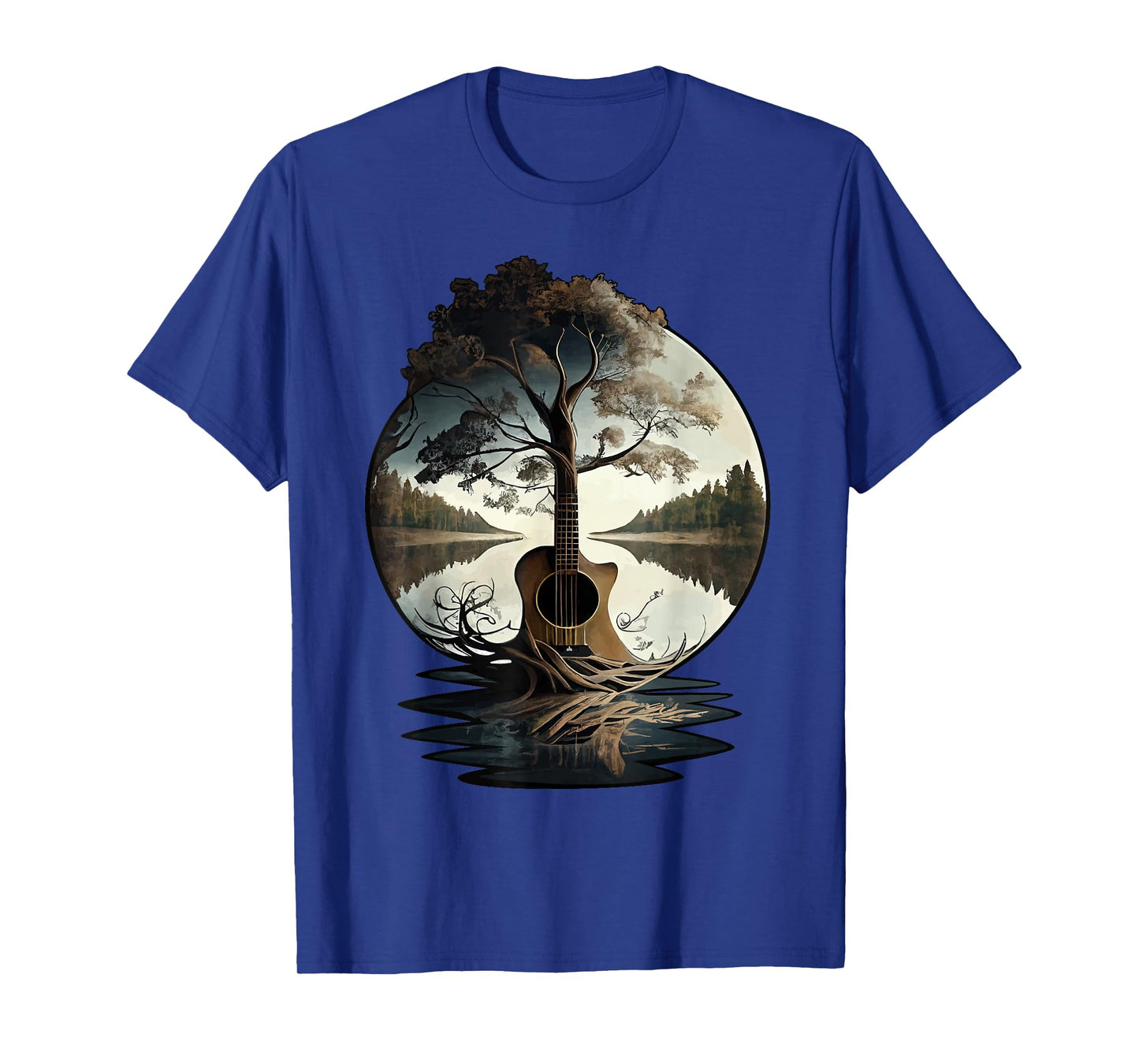 Acoustic Guitar Tree By The Lake Guitarist T-Shirt
