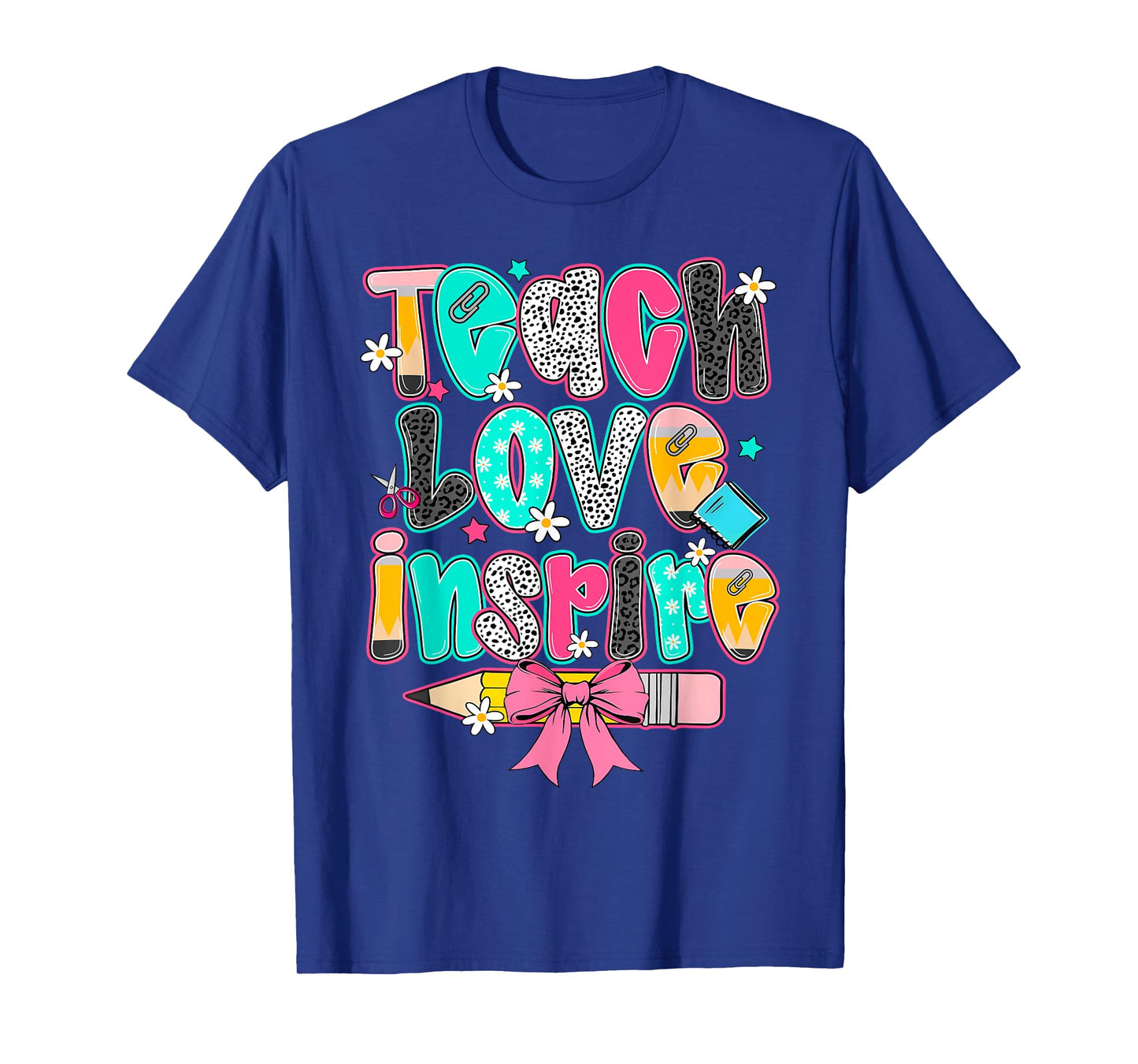Teach Love Inspire Teacher Coquette Bow Funny Back To School T-Shirt
