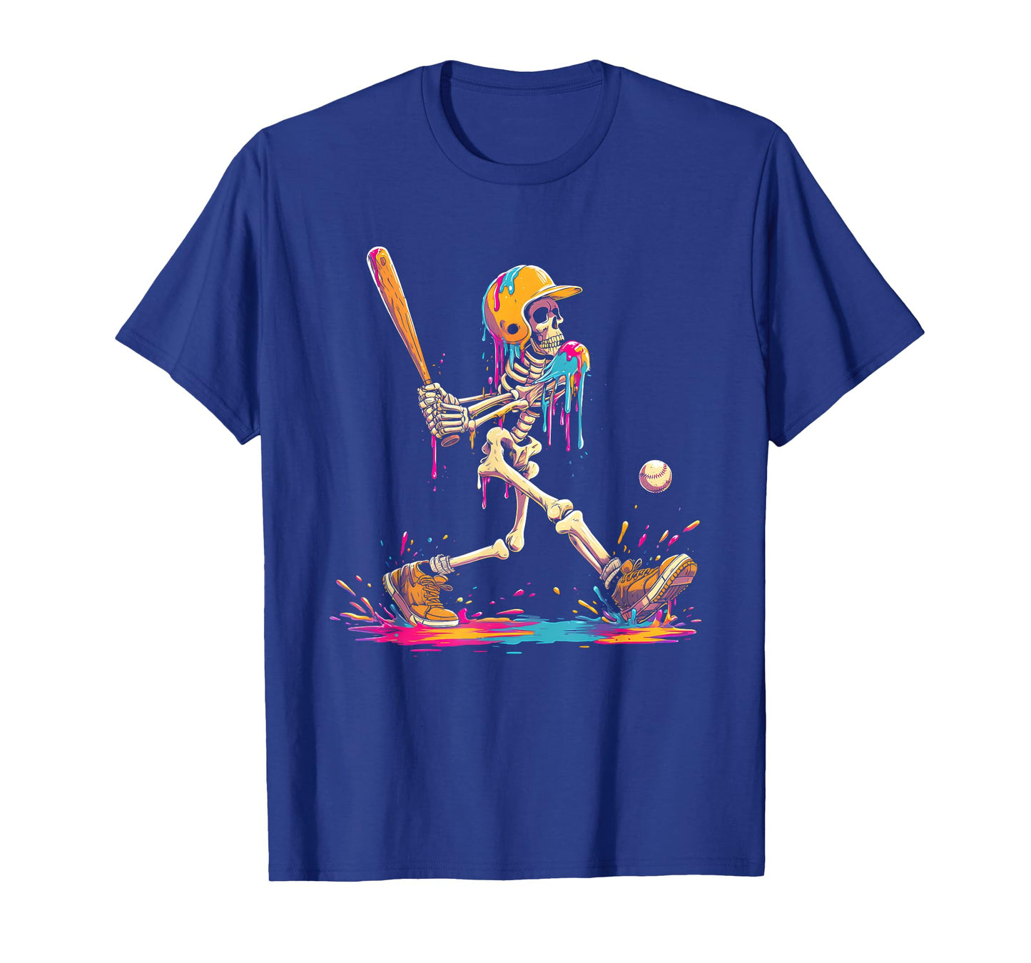 Funny Baseball Skeleton Ice Cream Drip T-Shirt