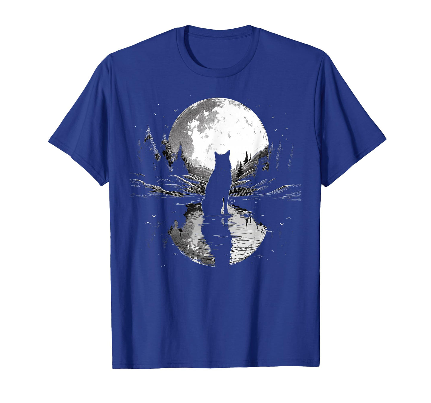 wolf looking moon on River for lover wolves wildlife animal T-Shirt
