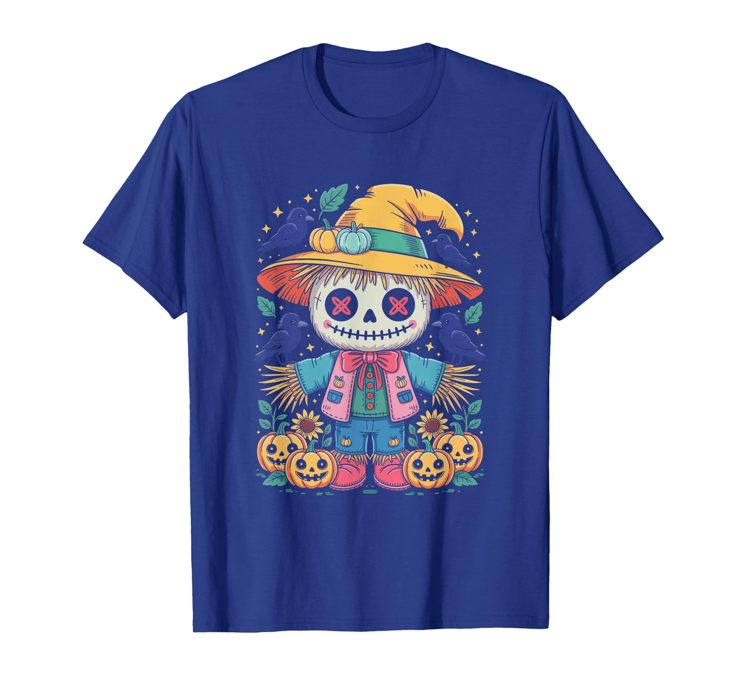 Scarecrow Skeleton Pastel Halloween Pumpkins Crows T-Shirt