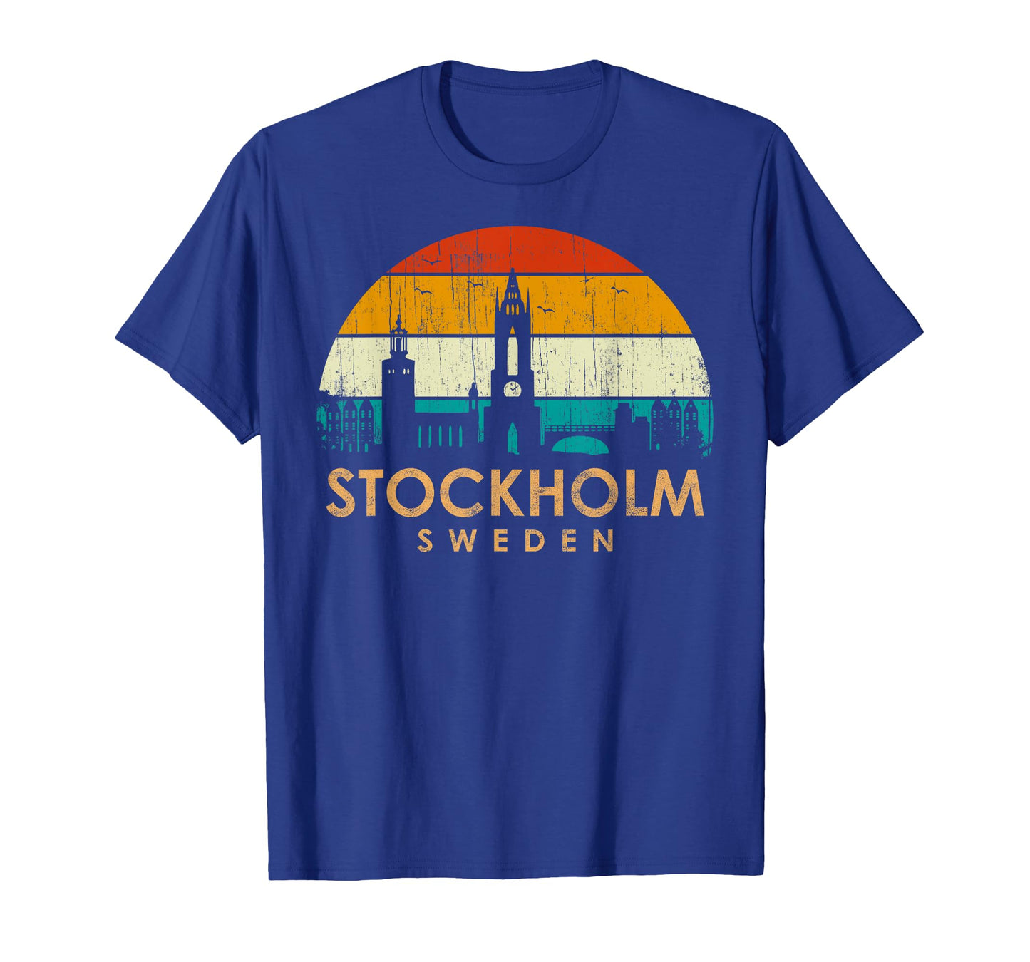 Vintage Retro Style Landscape Sun Skyline Stockholm Sweden T-Shirt