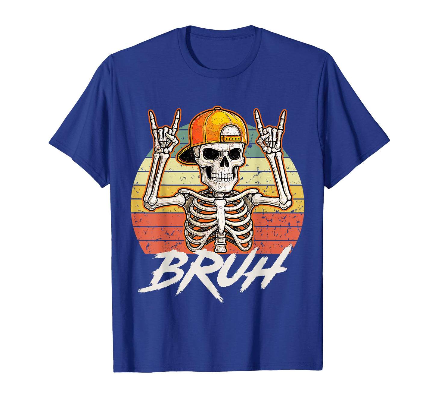 Bruh Punk Rock Skeleton Cool Rocker Halloween Retro T-Shirt