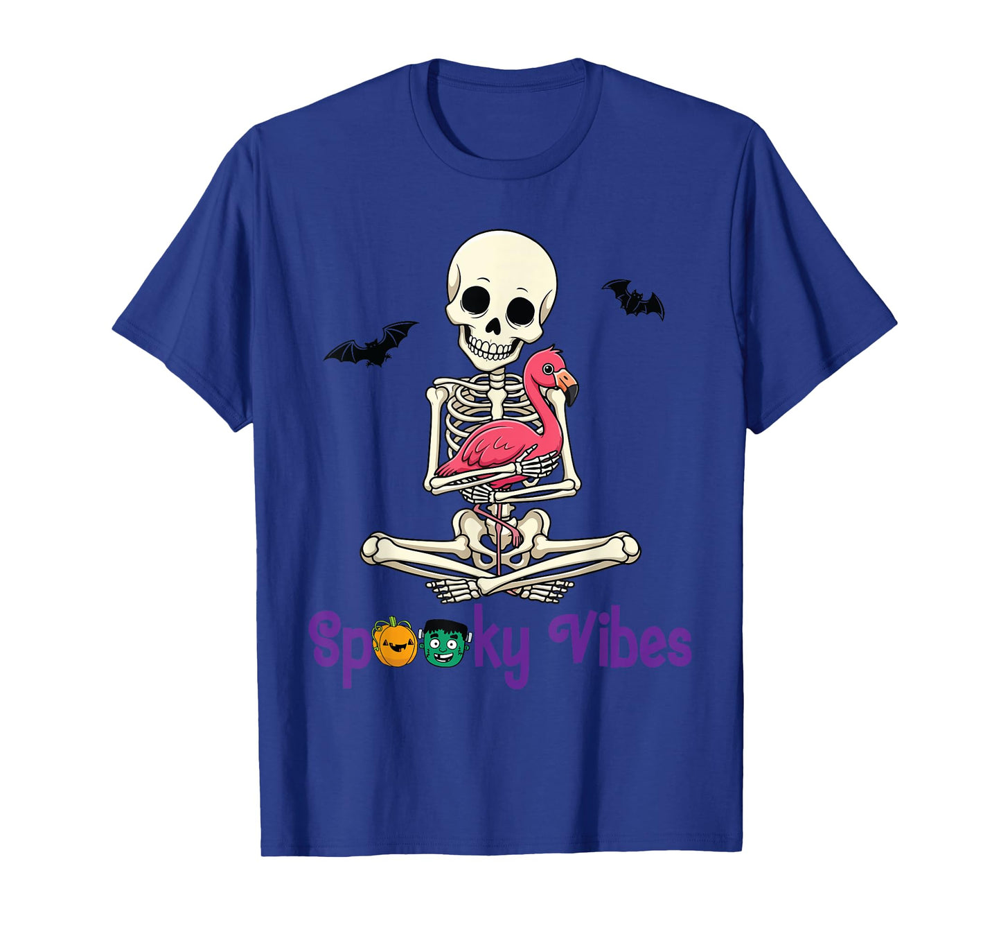 Skeleton Hugging Flamingo Cute Spooky Vibes Halloween Day T-Shirt