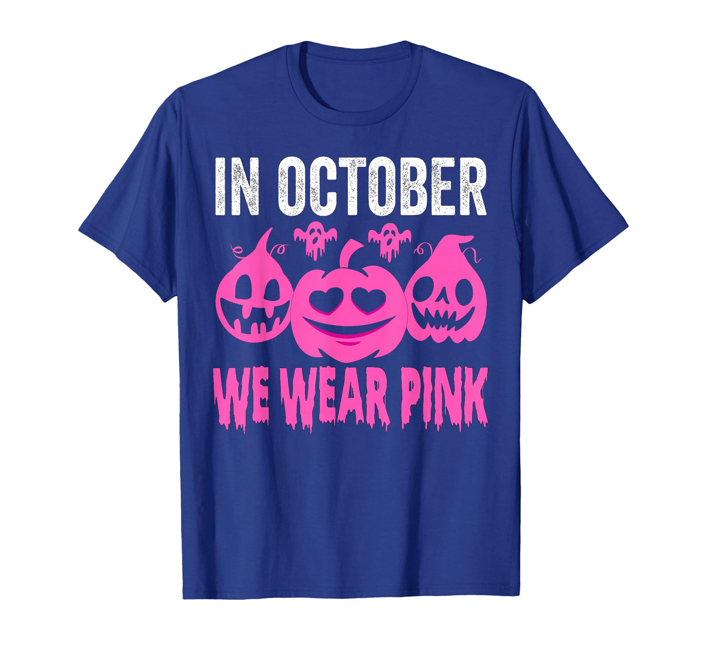 In October We Wear Pink Breast Cancer Pumpkin Halloween T-Shirt
