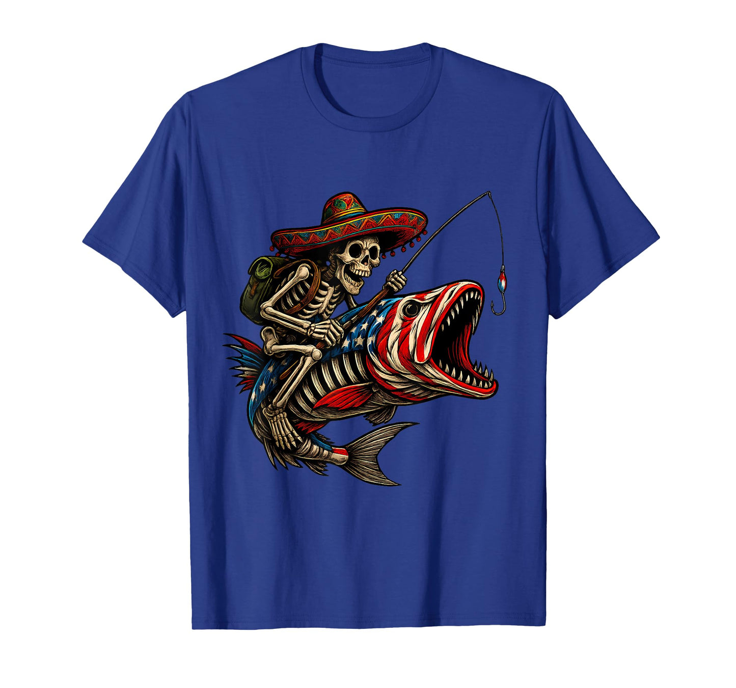 Fishing Mexican Sombrero Bass Fish Skull Skeleton Fisherman T-Shirt