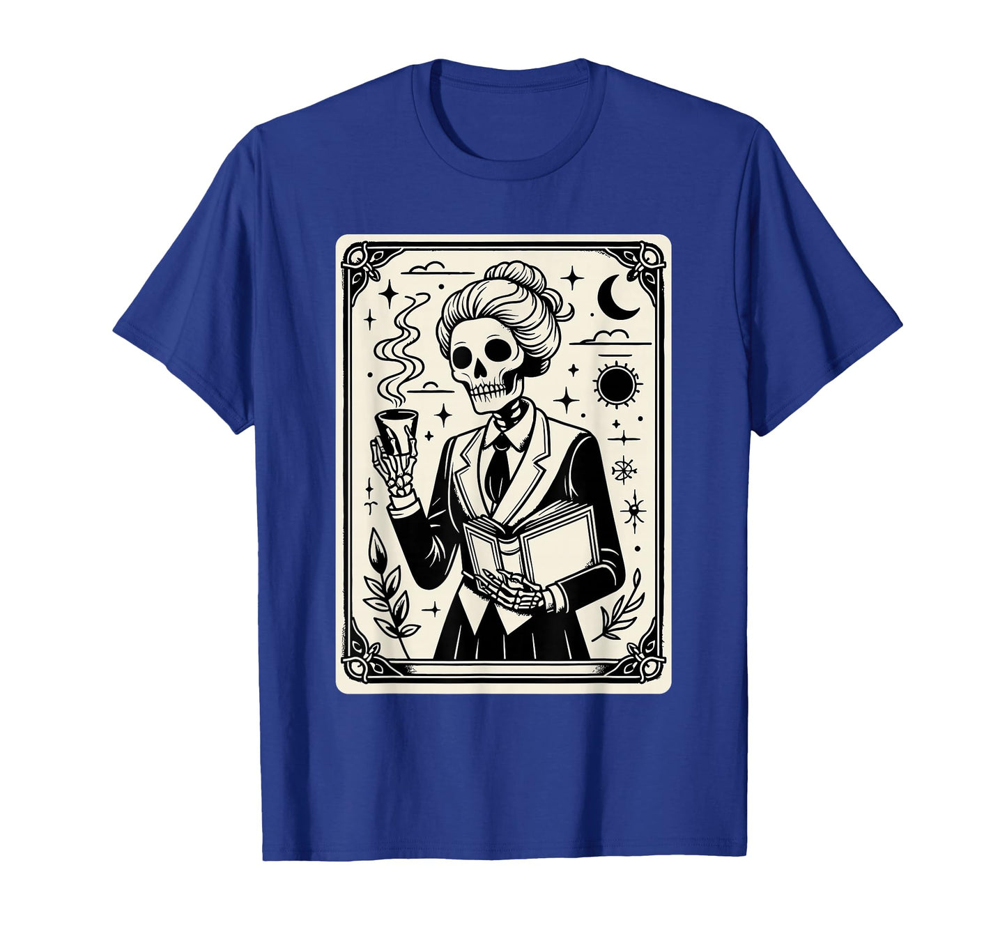 Skeleton Reader Tarot Gothic Coffee Academia Teacher T-Shirt
