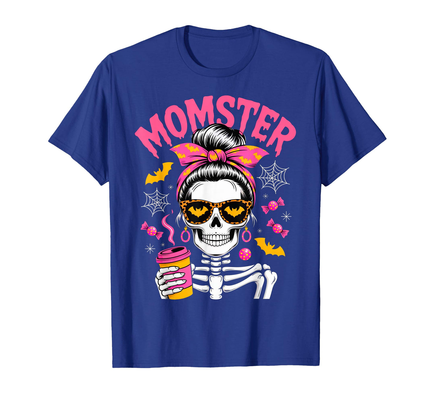 Momster Halloween Costume Skeleton Messy Bun Mother Coffee T-Shirt