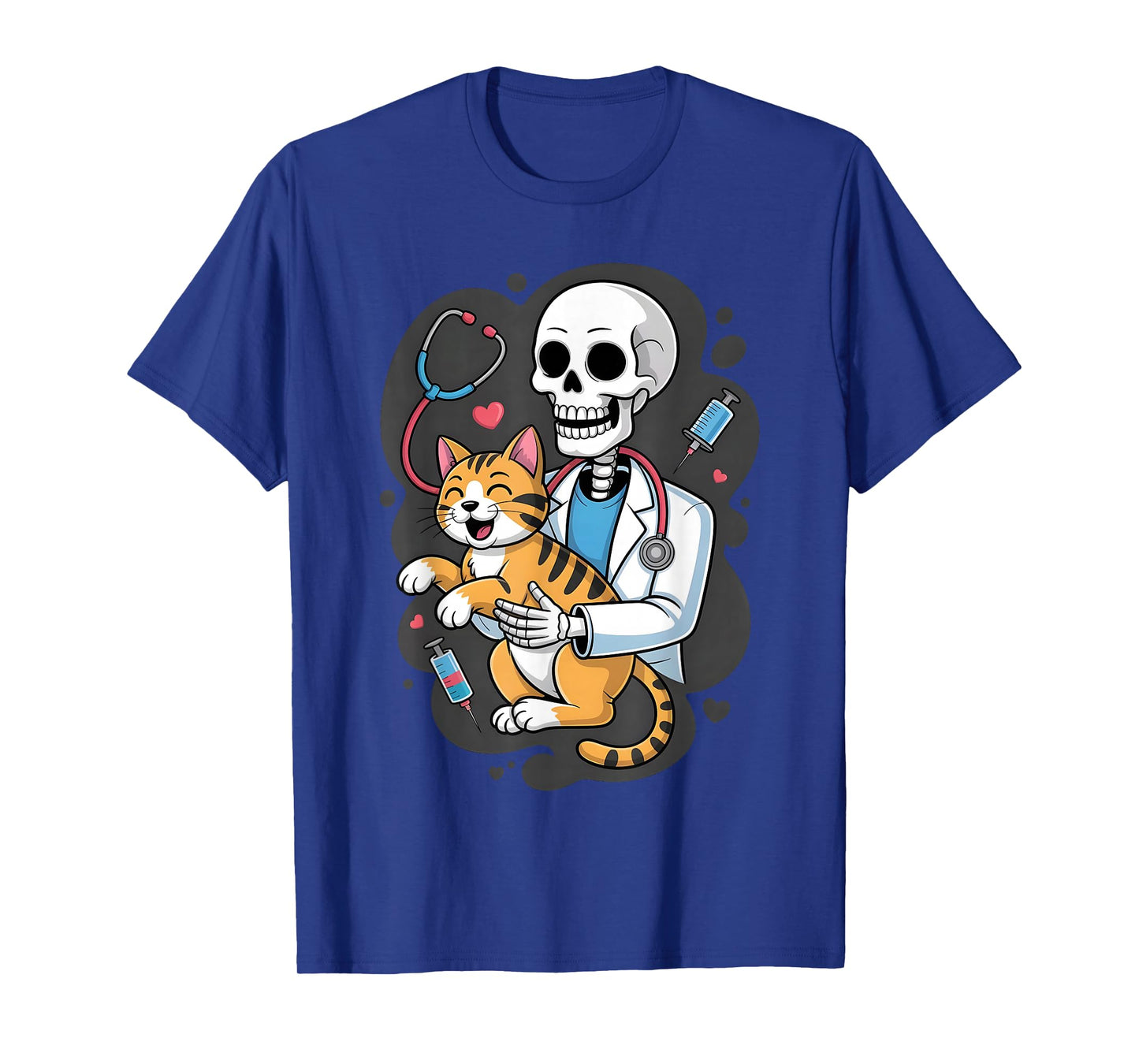 Skeleton Hugging Cat Funny Vet Cat Lover Halloween Men Women T-Shirt