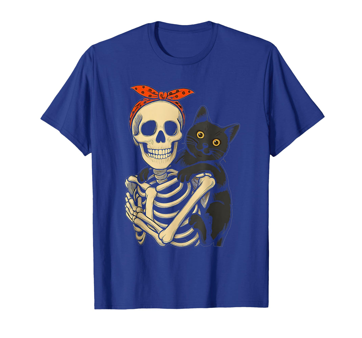 Skeleton Hugging Black Cat Halloween Cat Lover Mom Womens T-Shirt