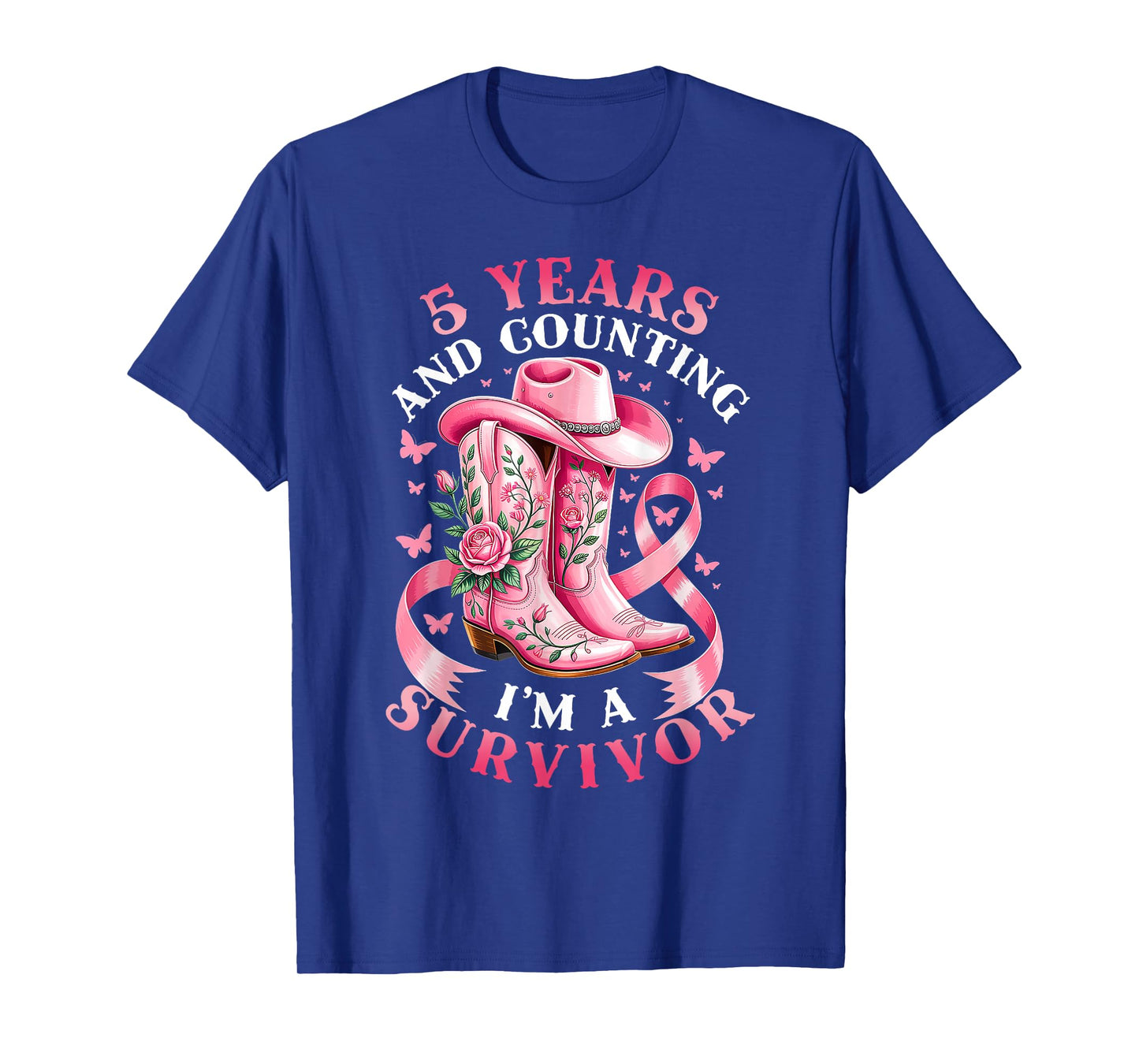 Breast Cancer 5 Years Survivor Pink Ribbon Cowgirl Gift T-Shirt
