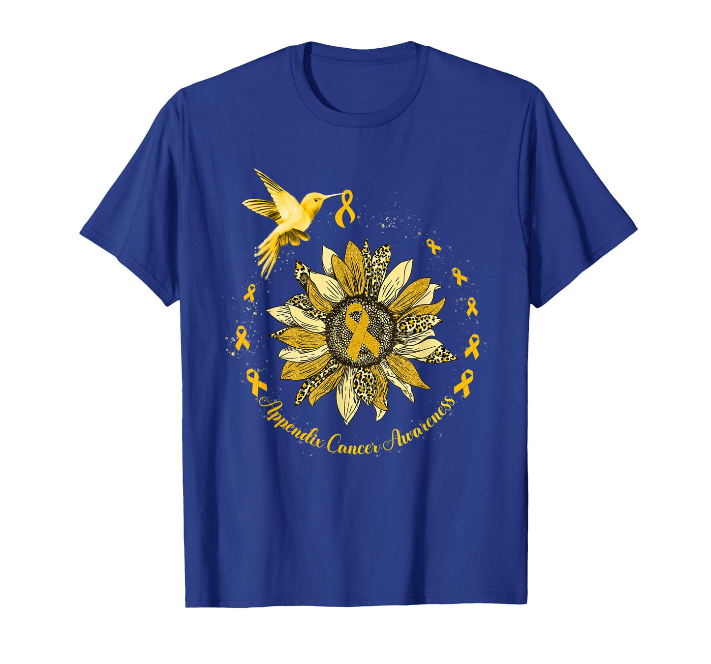 Sunflower Hummingbird Amber Appendix Cancer Warrior T-Shirt