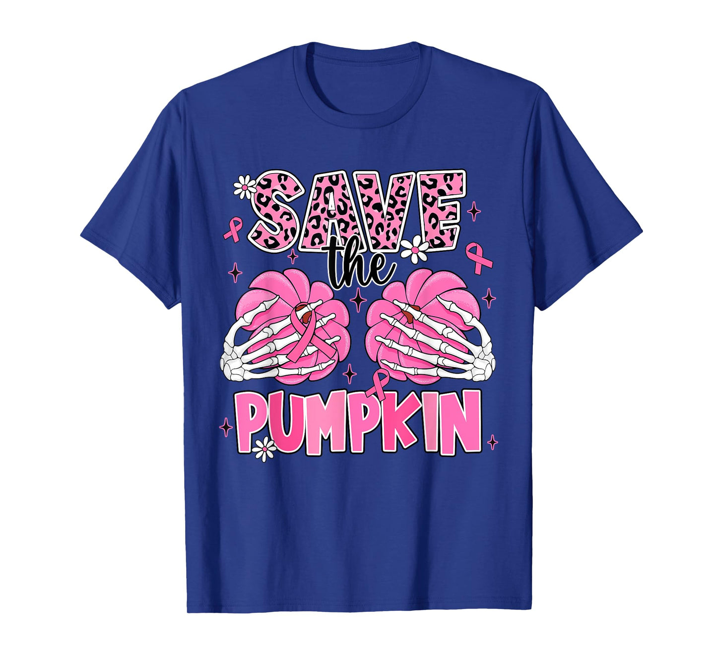 Skeleton Hand Boobs Save The Pumpkin Breast Cancer Halloween T-Shirt