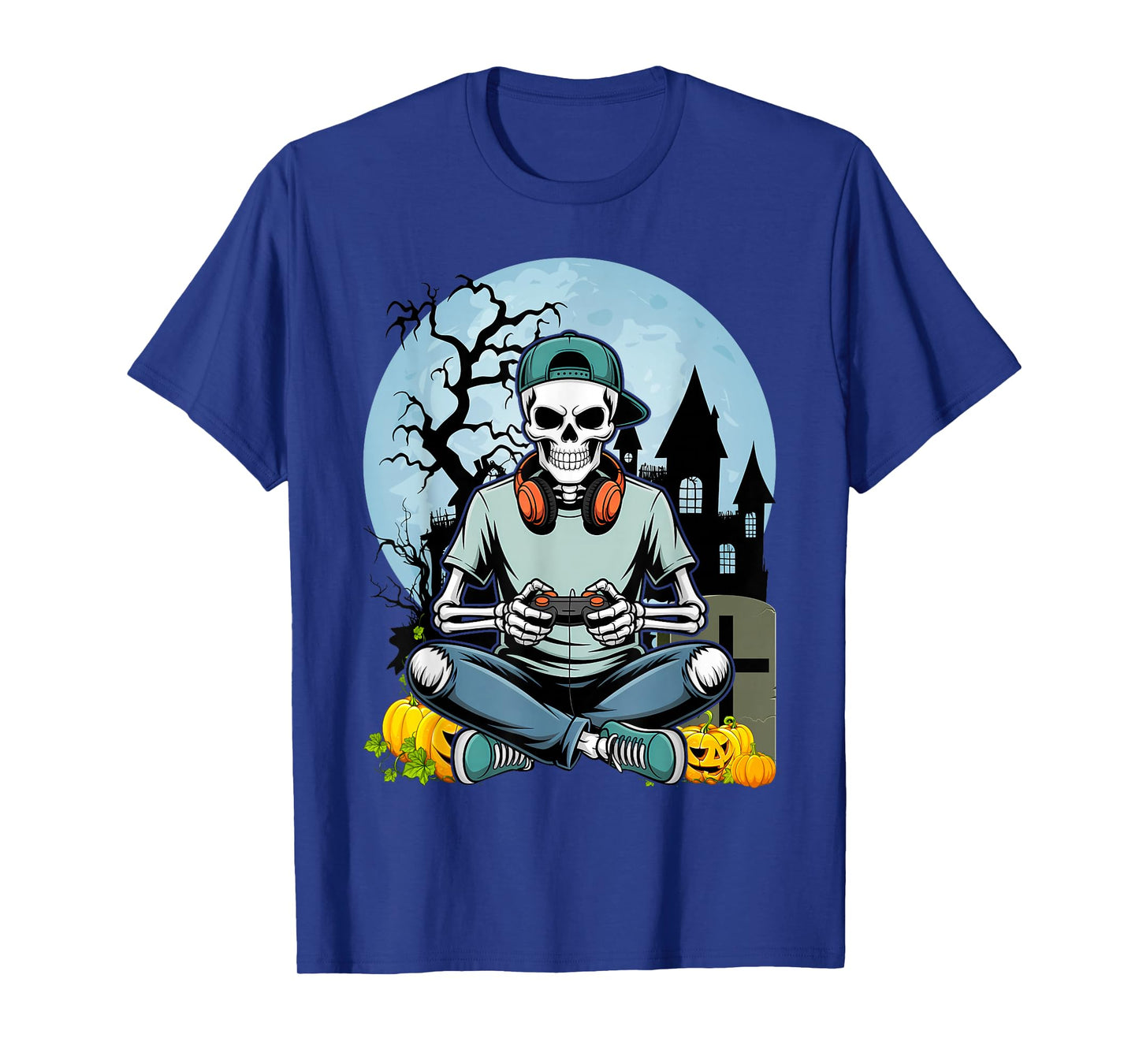 Halloween Skeleton Gamer Funny Video Games Boys Kids Men T-Shirt