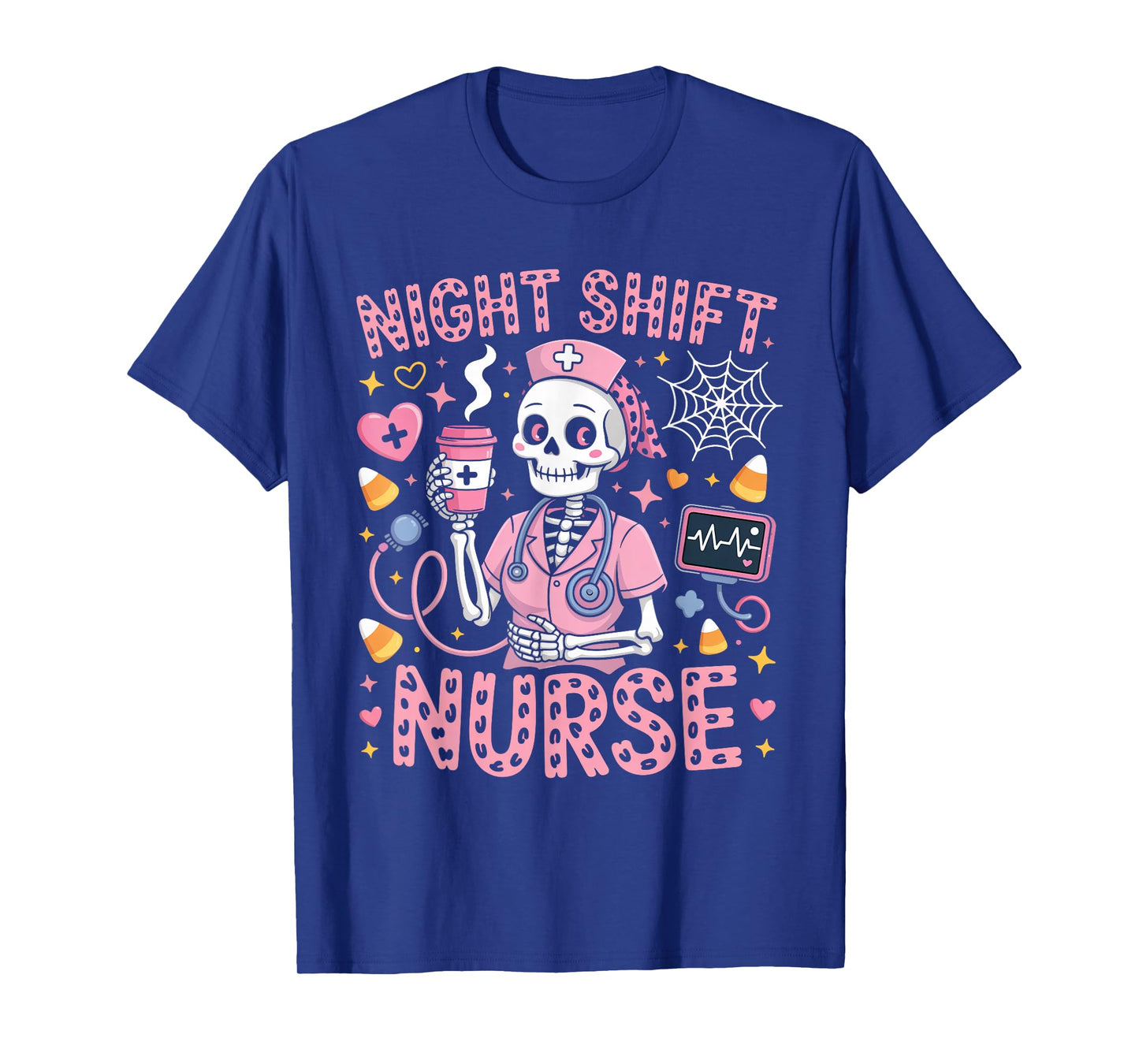 RN ICU Night Shift Nurse Skeleton Halloween Costumes Womens T-Shirt
