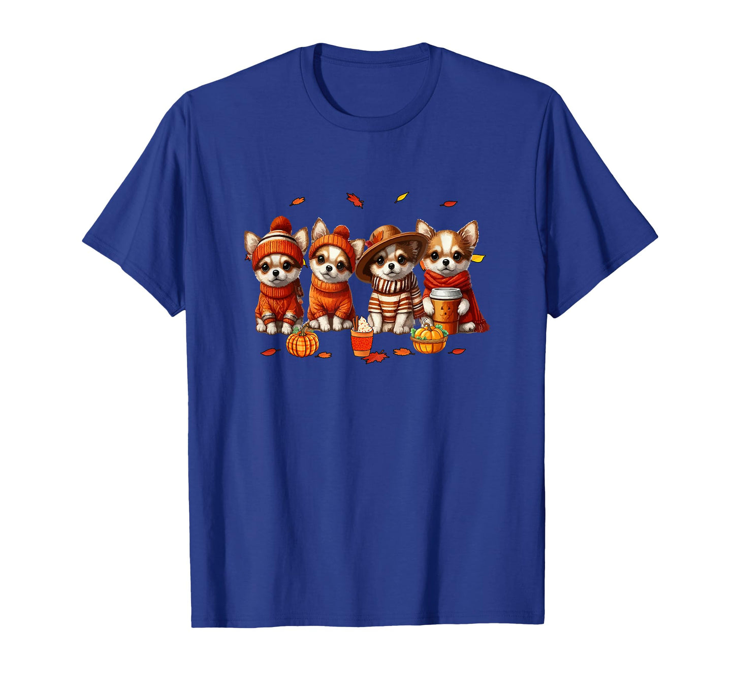 Group Chihuahuas Thanksgiving Pilgrim Fall Leaves Pumpkins T-Shirt
