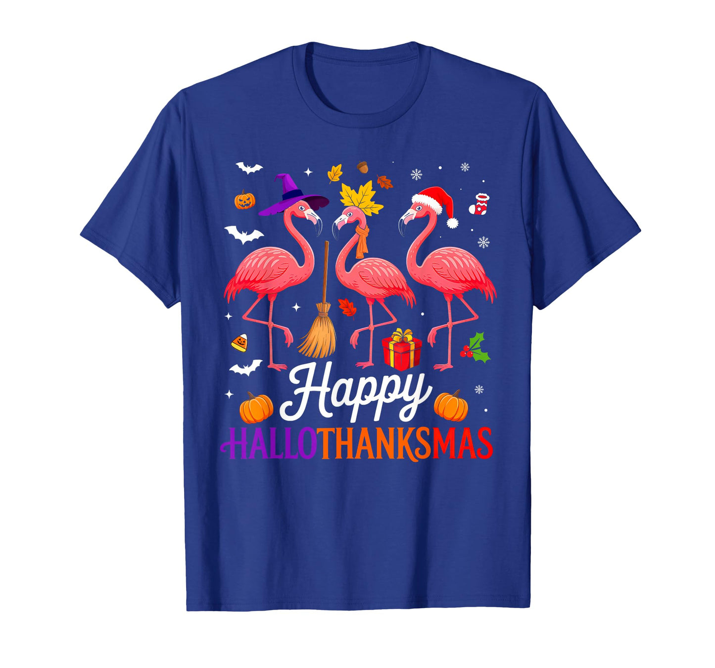Happy Hallothanksmas Flamingo Lover Halloween Thanksgiving T-Shirt