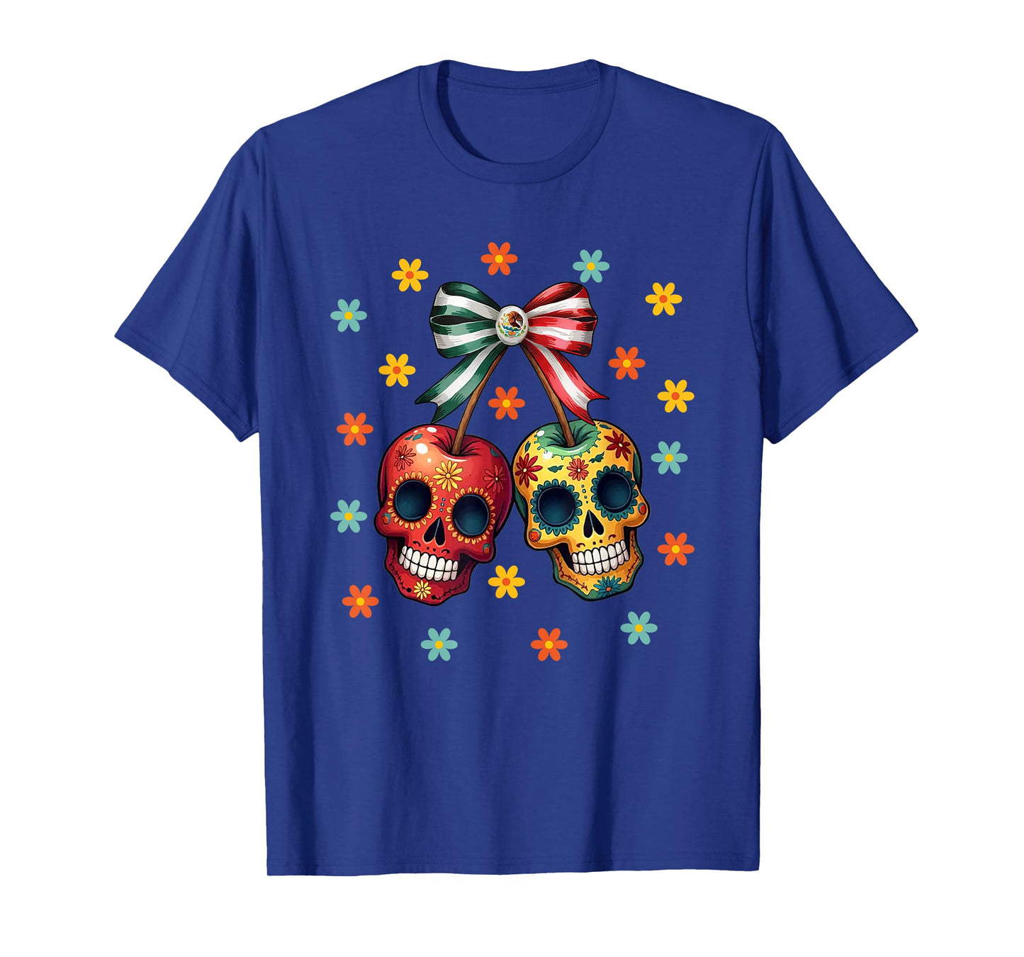 Preppy Bow Sugar Skull Mexican Halloween Dia De Los Muertos T-Shirt