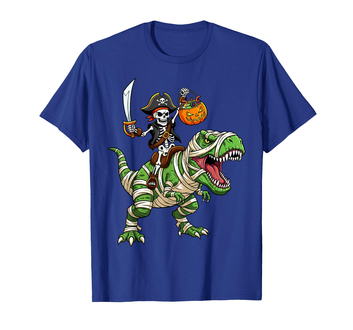 Skeleton Riding Mummy Dinosaur Halloween Toddler Boys Kids T-Shirt