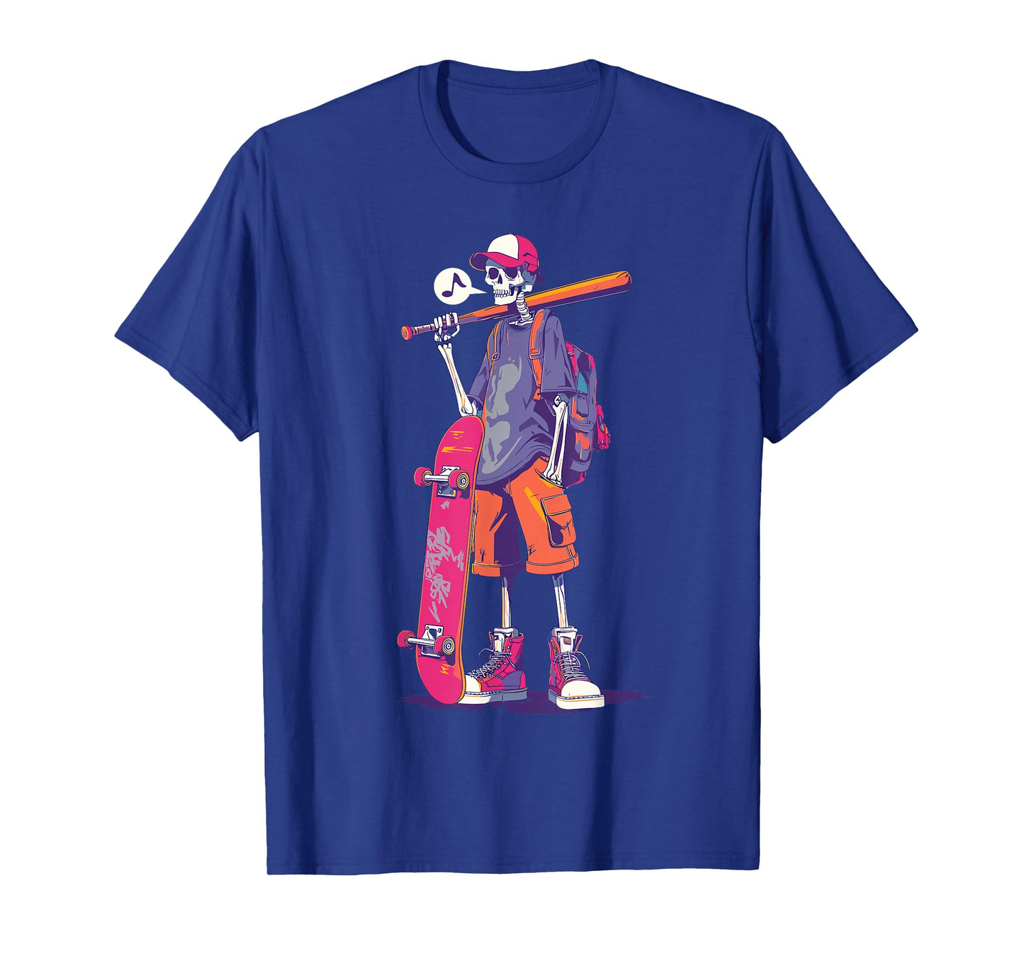 Halloween Skeleton Skater Baseball Bat Street Graphic T-Shirt