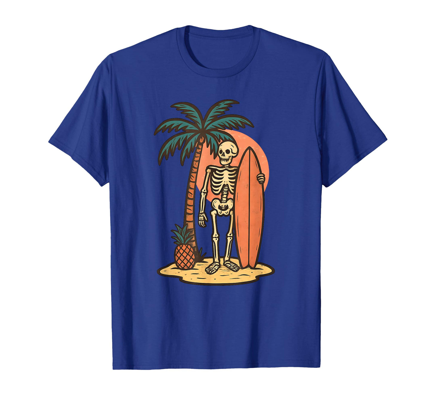 Skeleton Surfer Surfing Vintage Style Funny Halloween T-Shirt