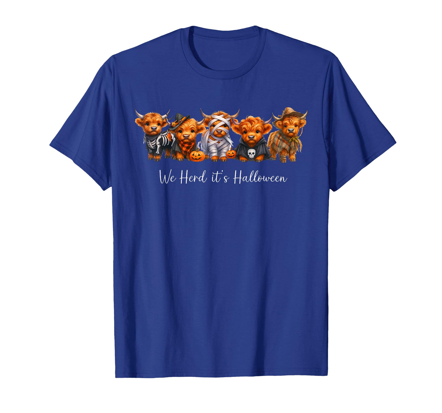 We Herd It’s Halloween Highland Cow Skeleton Ghost Pumpkin T-Shirt