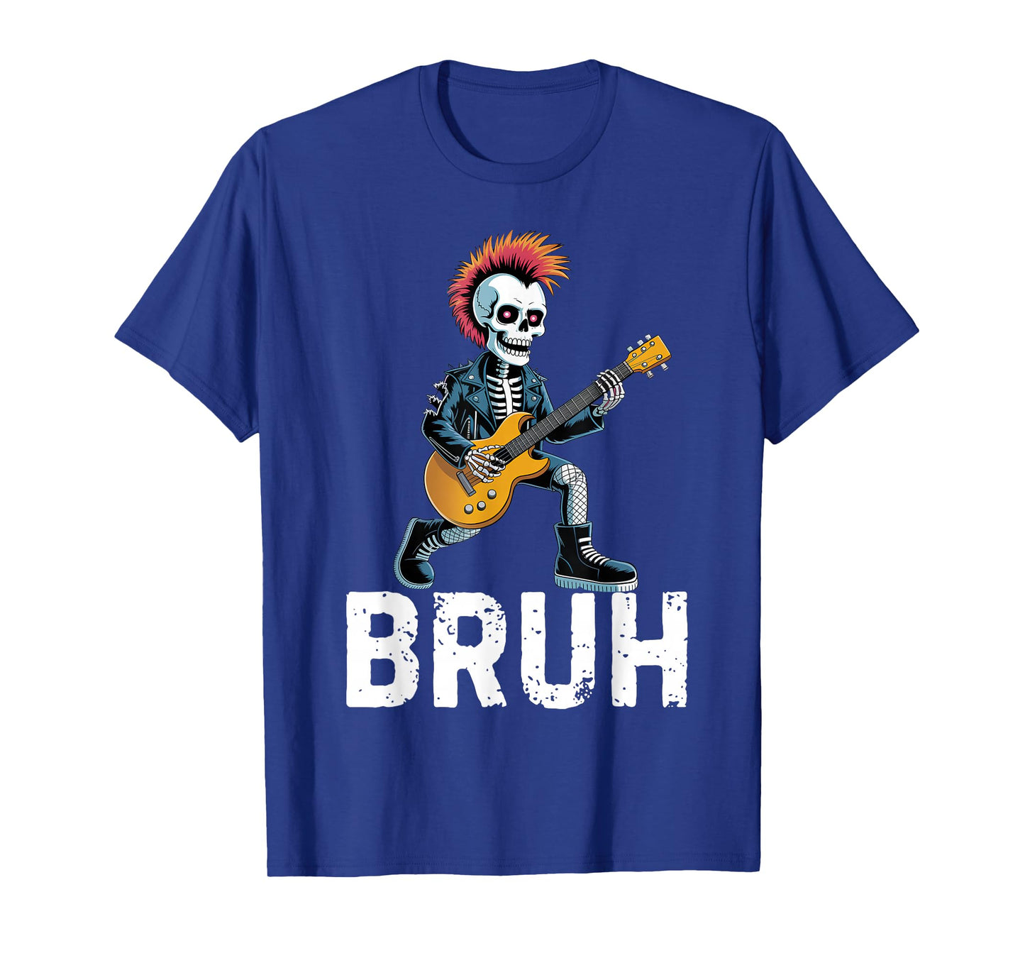 Bruh Punk Rock Skeleton Guitar Rocker Halloween Men Boys T-Shirt