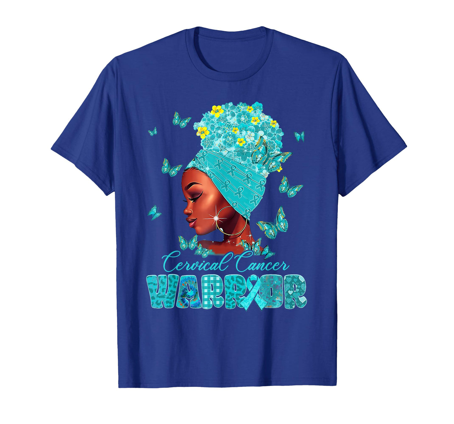 Cervical Cancer Warrior Messy Bun Black Women Teal Survivor T-Shirt