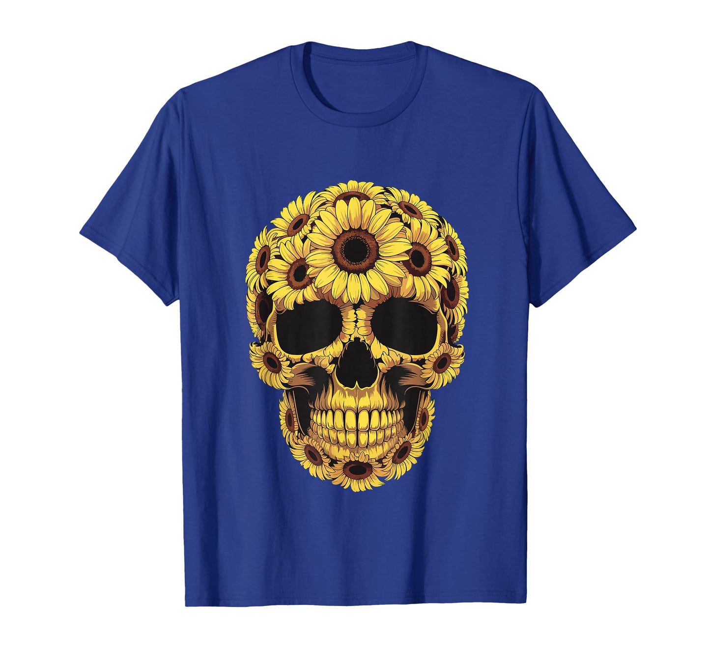 Skull Skeleton Sunflower Lazy Halloween Costume T-Shirt