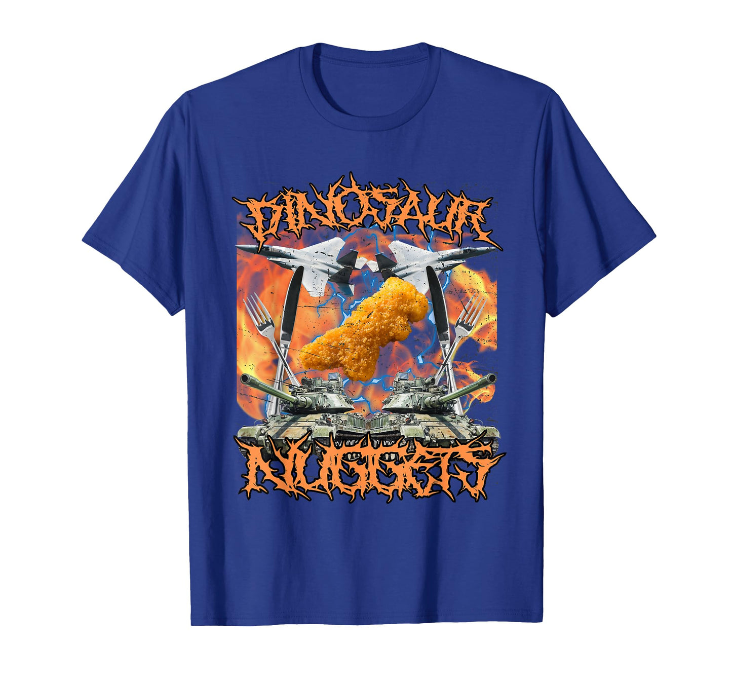 Funny Dinosaur Chicken Nugget Bootleg Hardcore Flames Meme T-Shirt