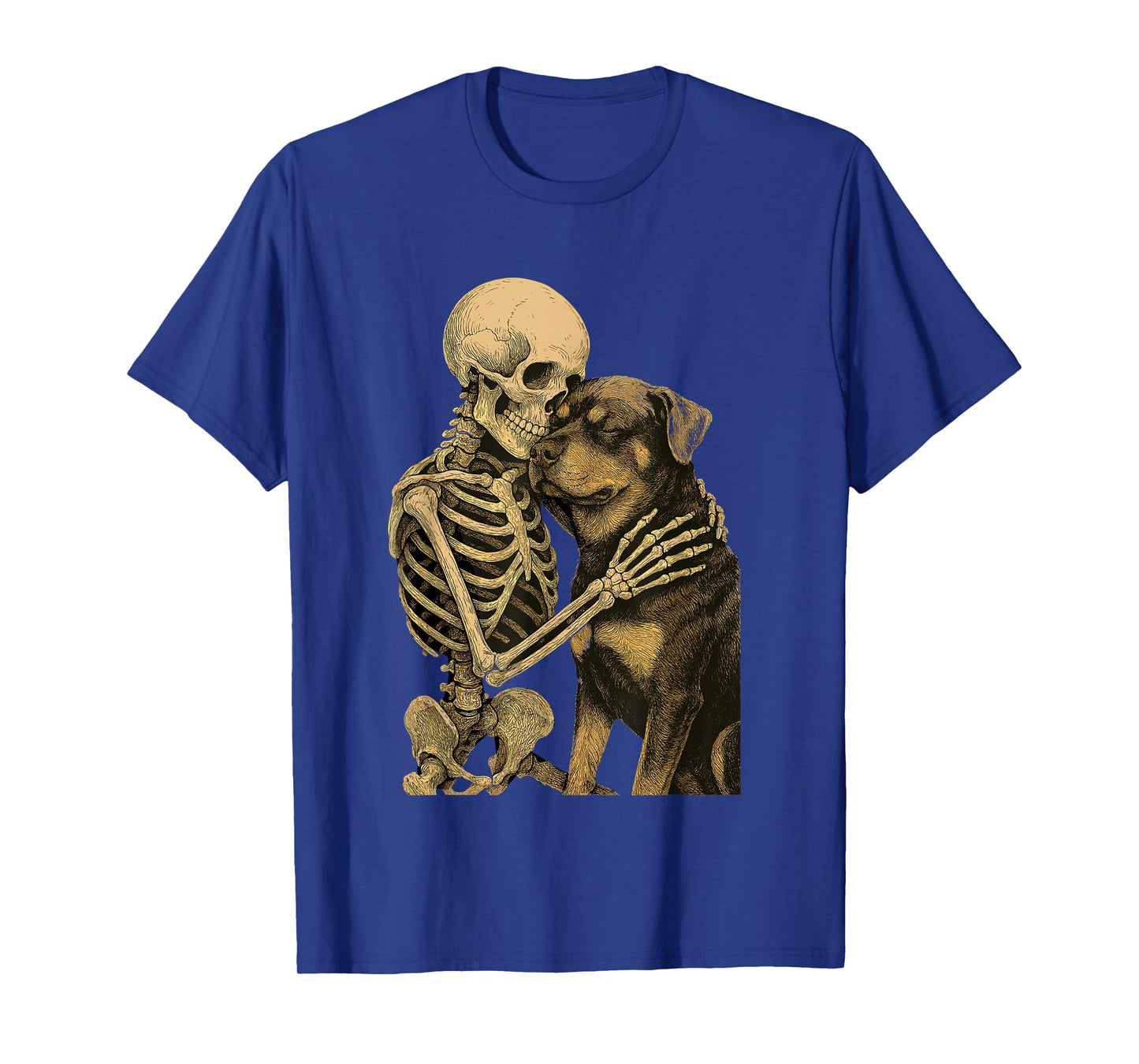 Skeleton Hugging Dog Vintage Gothic Friendship Design T-Shirt