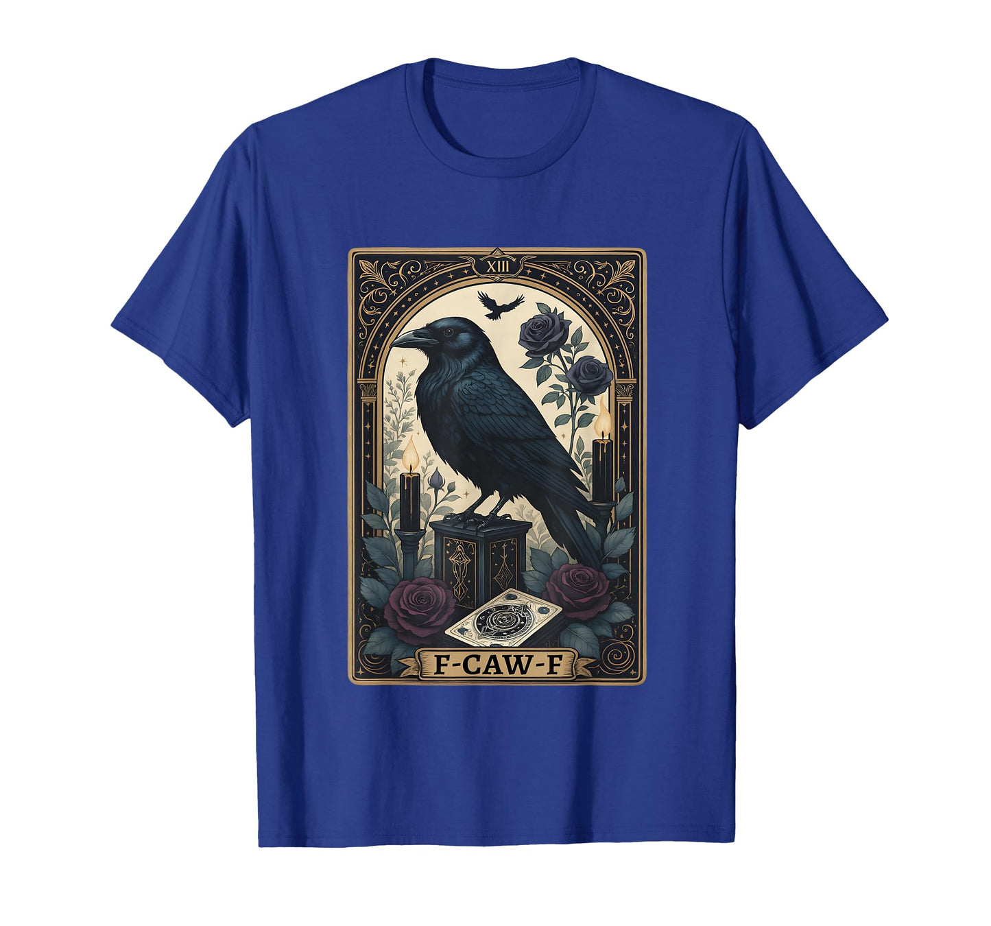 F-Caw-F Black Crow Retro Black Bird Tarot Card Halloween T-Shirt