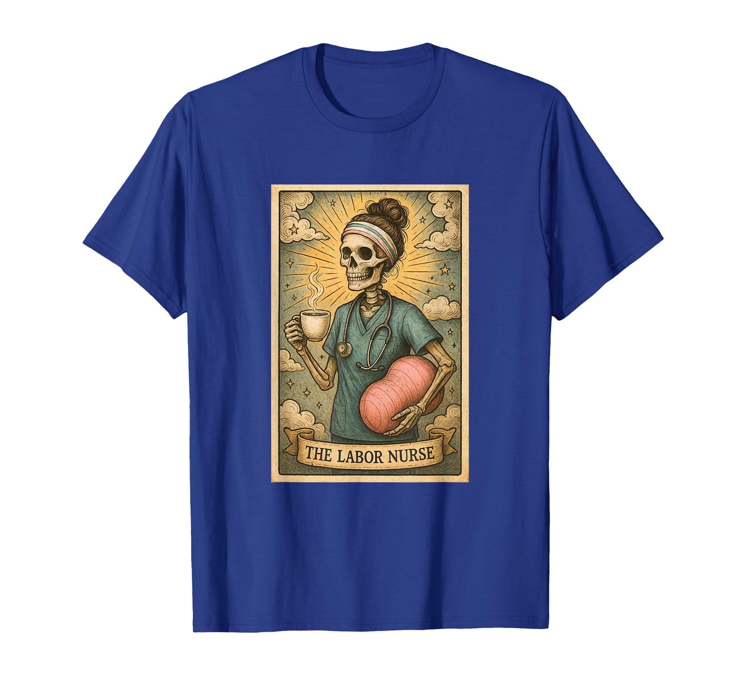 Labor and Delivery Nurse Tarot Card Skeleton Flying Cowgirl T-Shirt