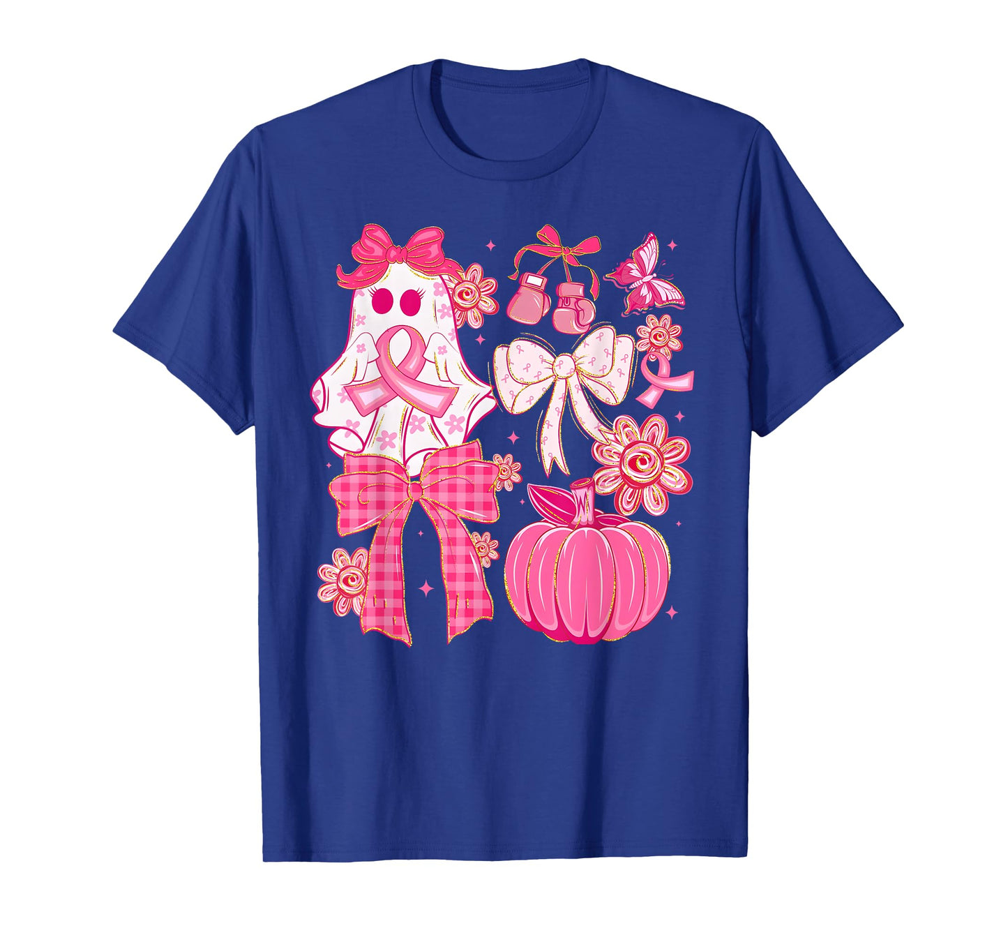 Halloween Breast Cancer Awareness Pink Ghost Coquette Bow T-Shirt