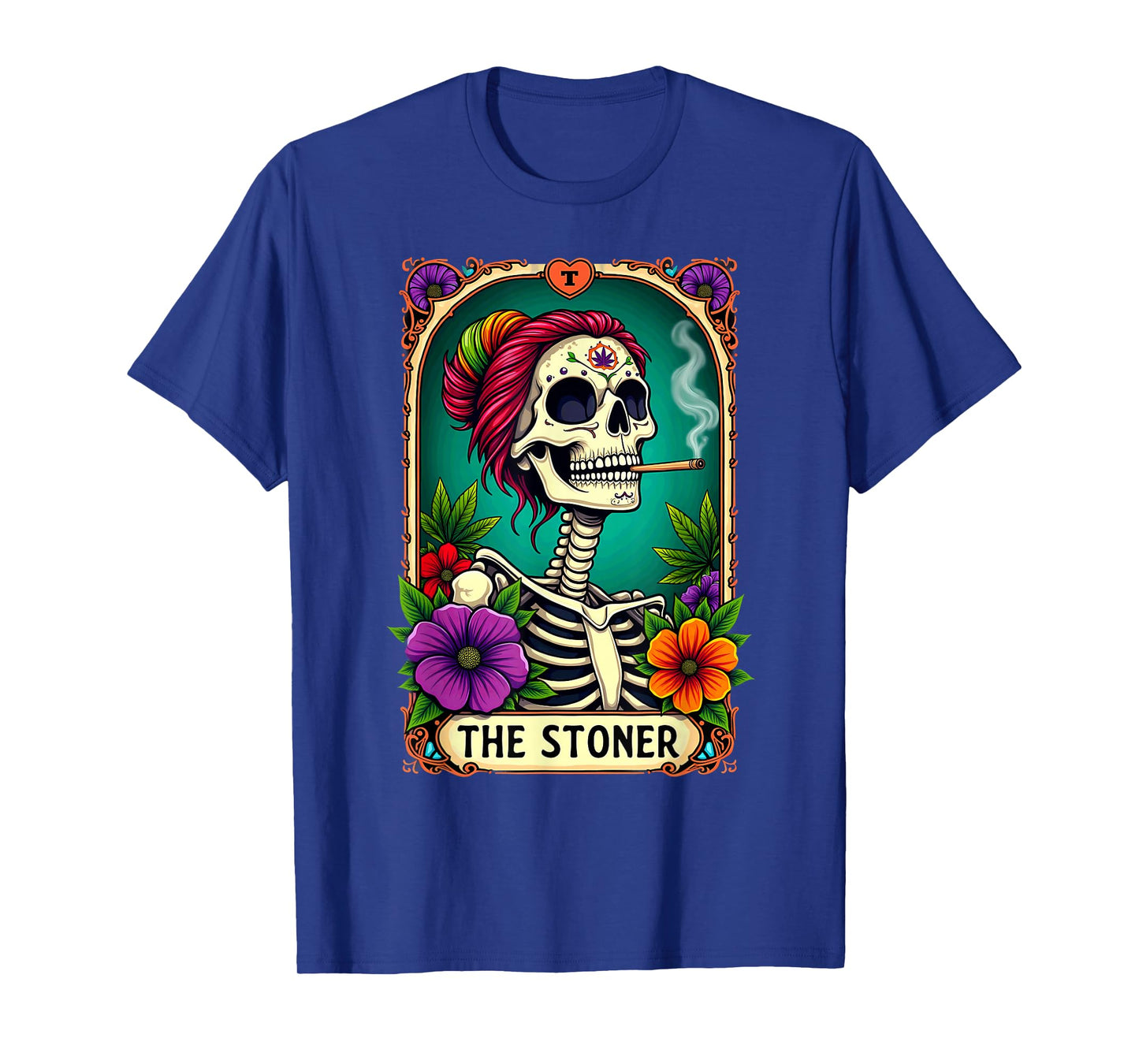 Tarot Card The Stoner Cannabis Messy Bun Skeleton Halloween T-Shirt