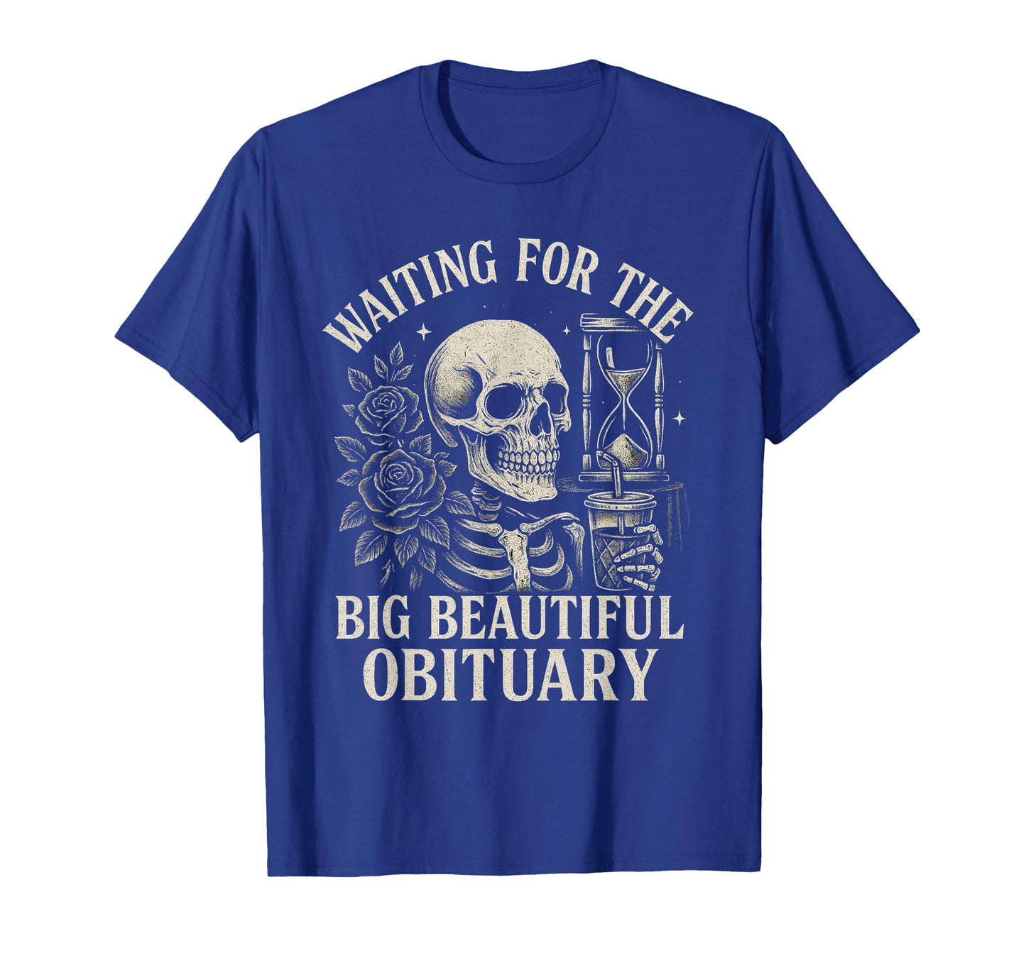 Waiting for The Big Beautiful Obituary Gothic Skull and Rose T-Shirt