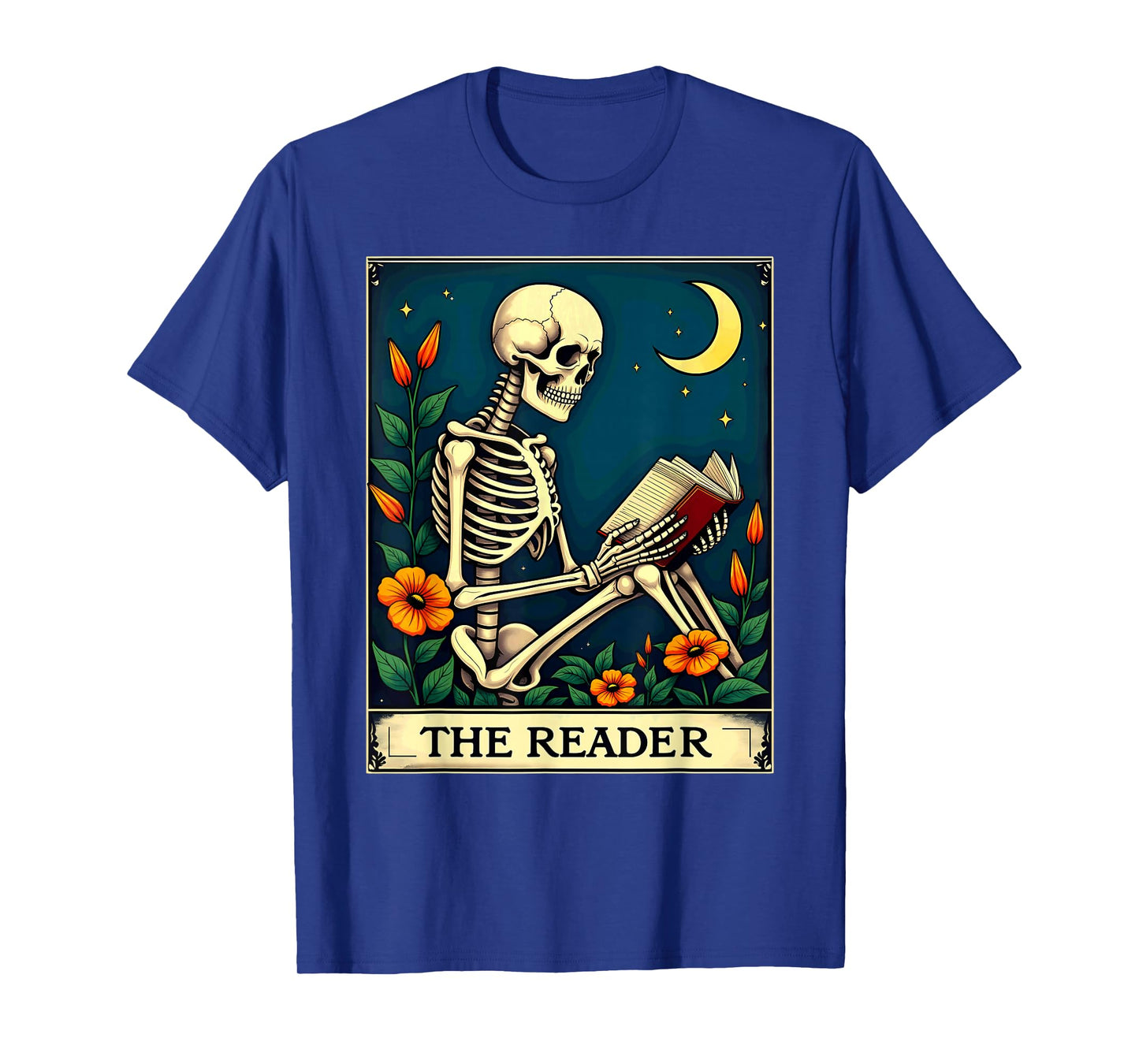 Floral Tarot Card The Reader Skeleton Bookworm Librarian T-Shirt