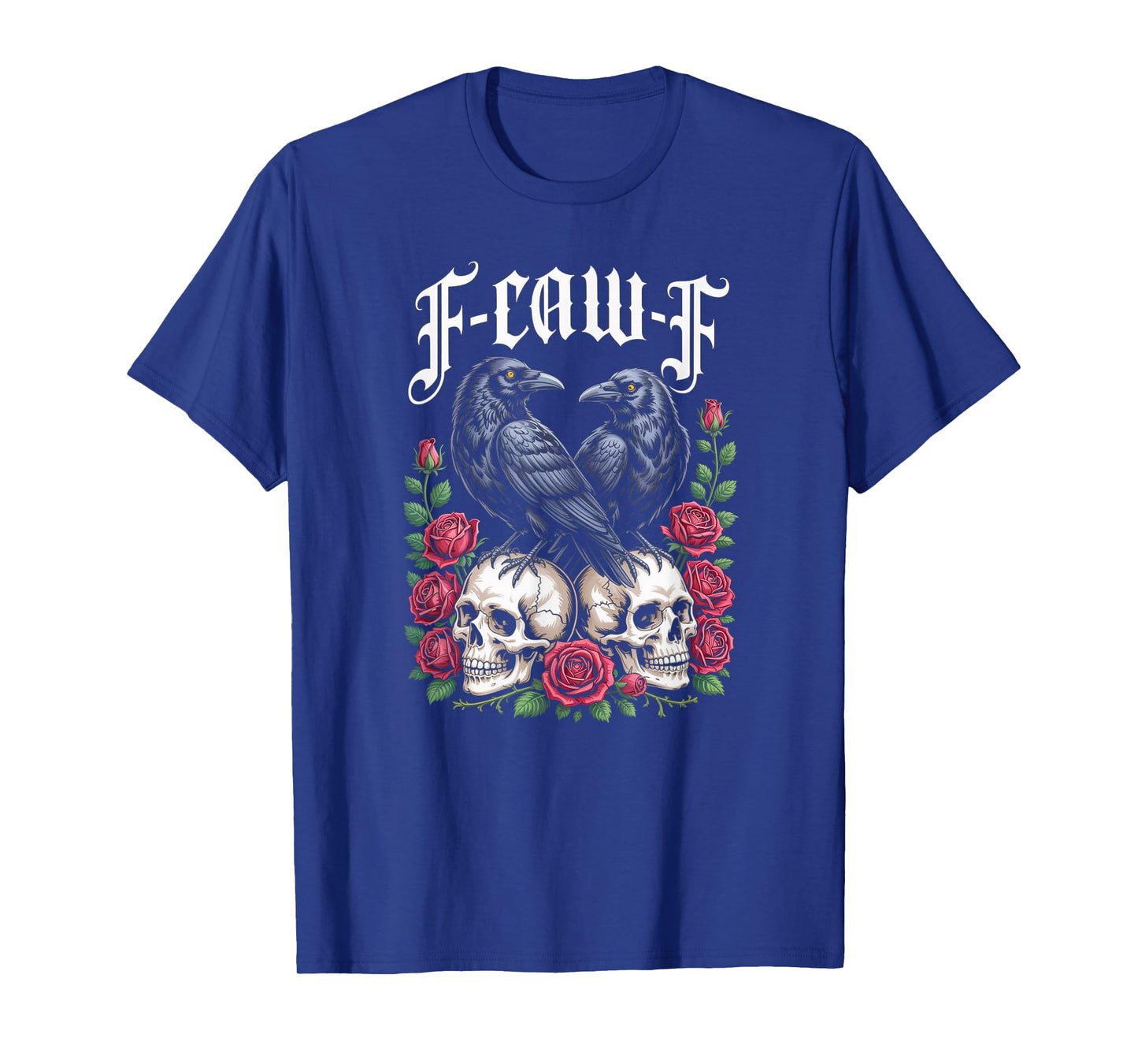 F-Caw-F Funny Black Bird Moon Gothic F-Caw-F Skull and Rose T-Shirt