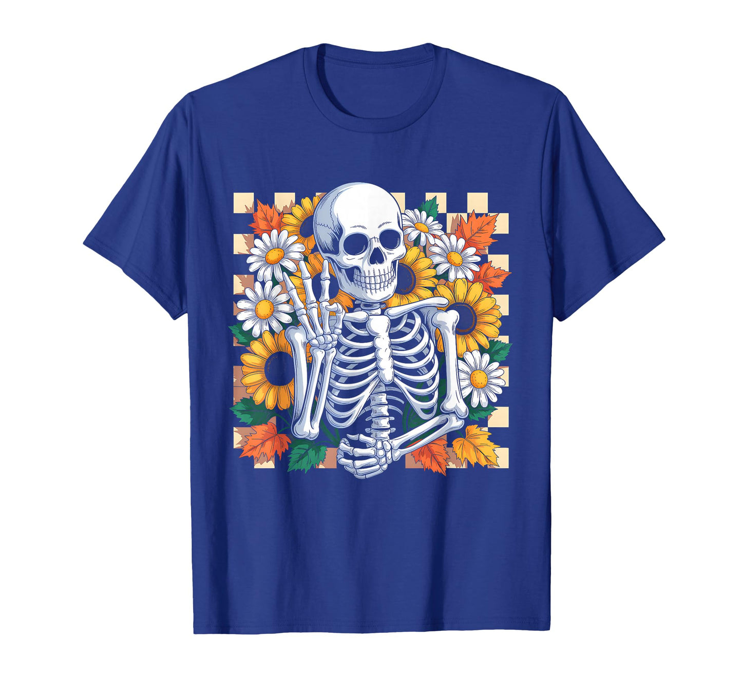 Retro Fall Skeleton Halloween Skeleton Flower Spooky Season T-Shirt