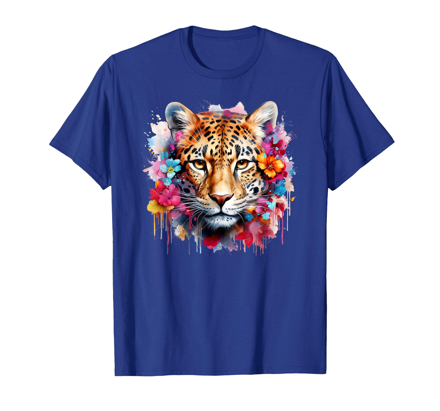 Colorful Leopard Portrait Flowers Floral Leopard Watercolor T-Shirt