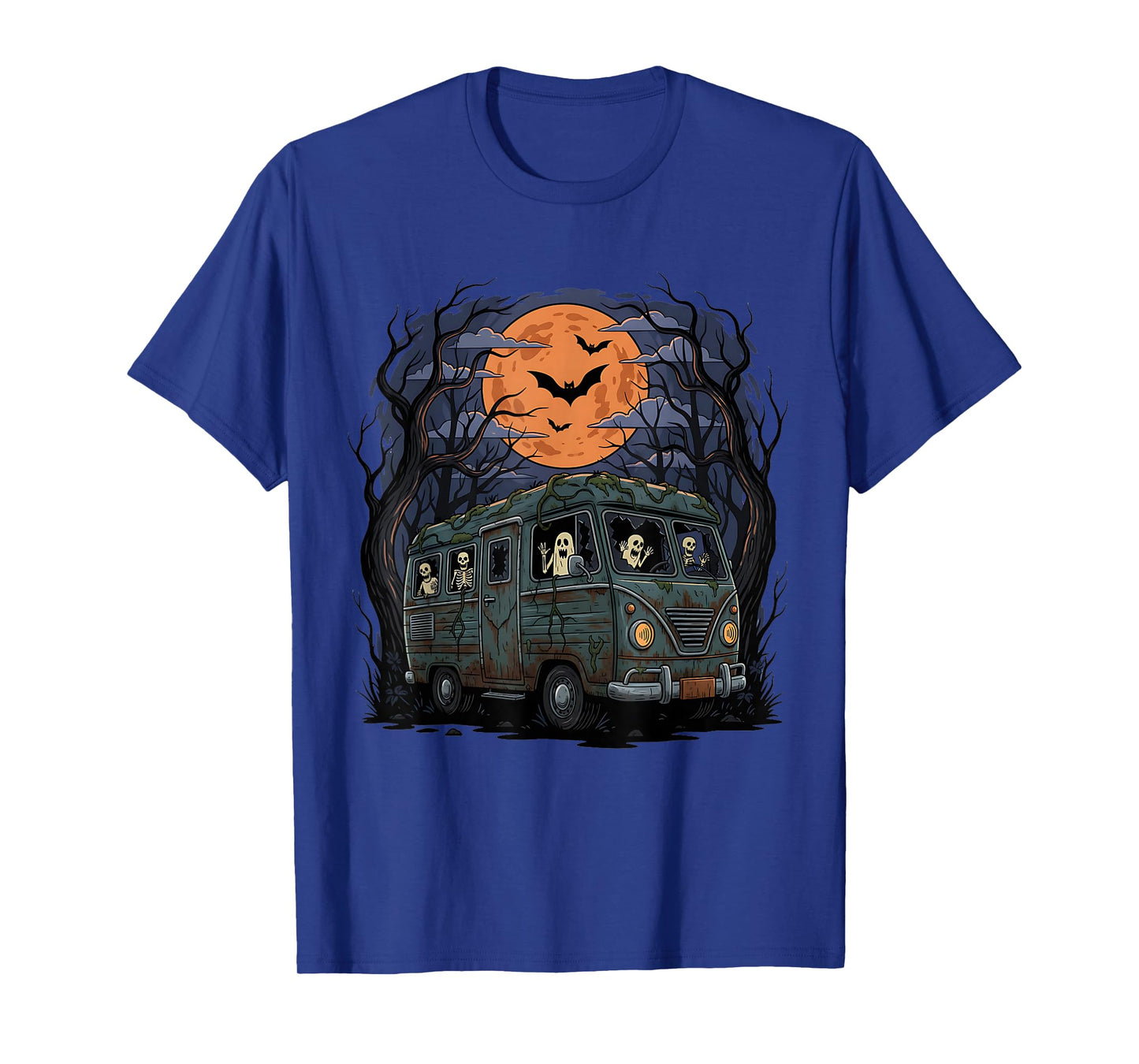 Haunted Camper RV Van Funny Halloween Skeleton Ghost Trip T-Shirt