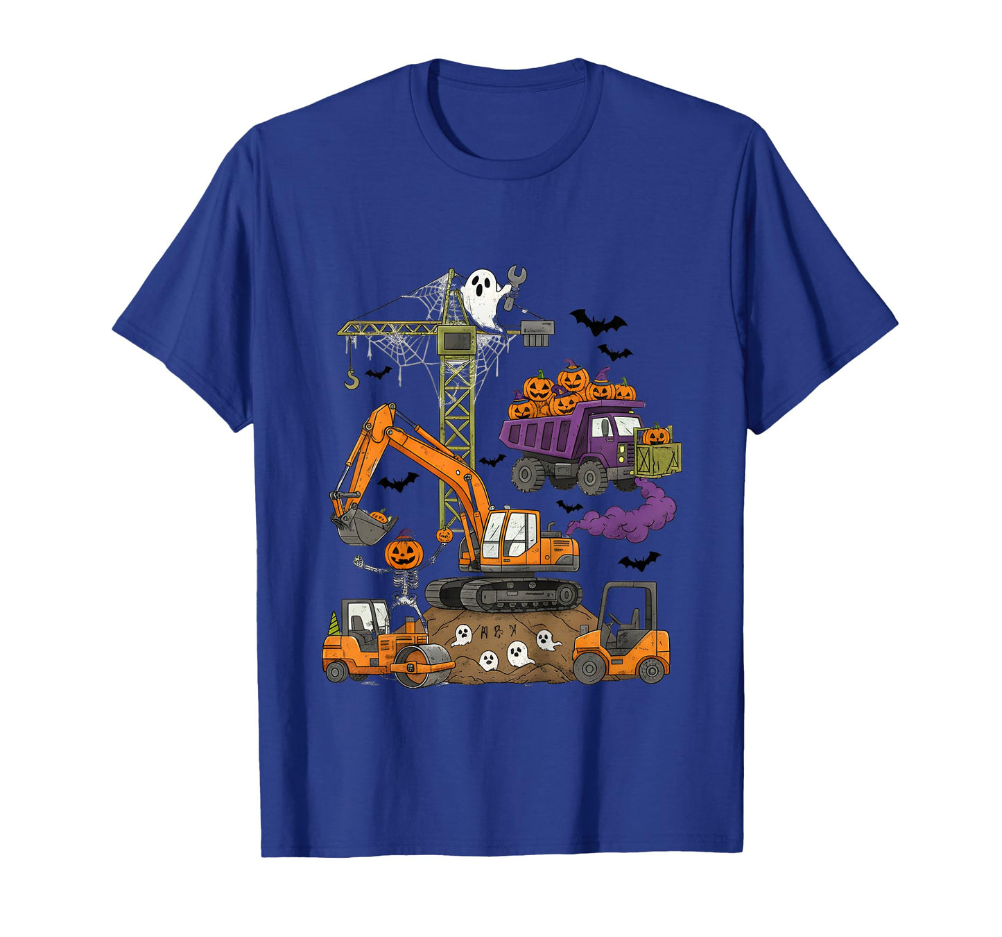 Spooky Construction Trucks Halloween Costume Ghost Skeleton T-Shirt