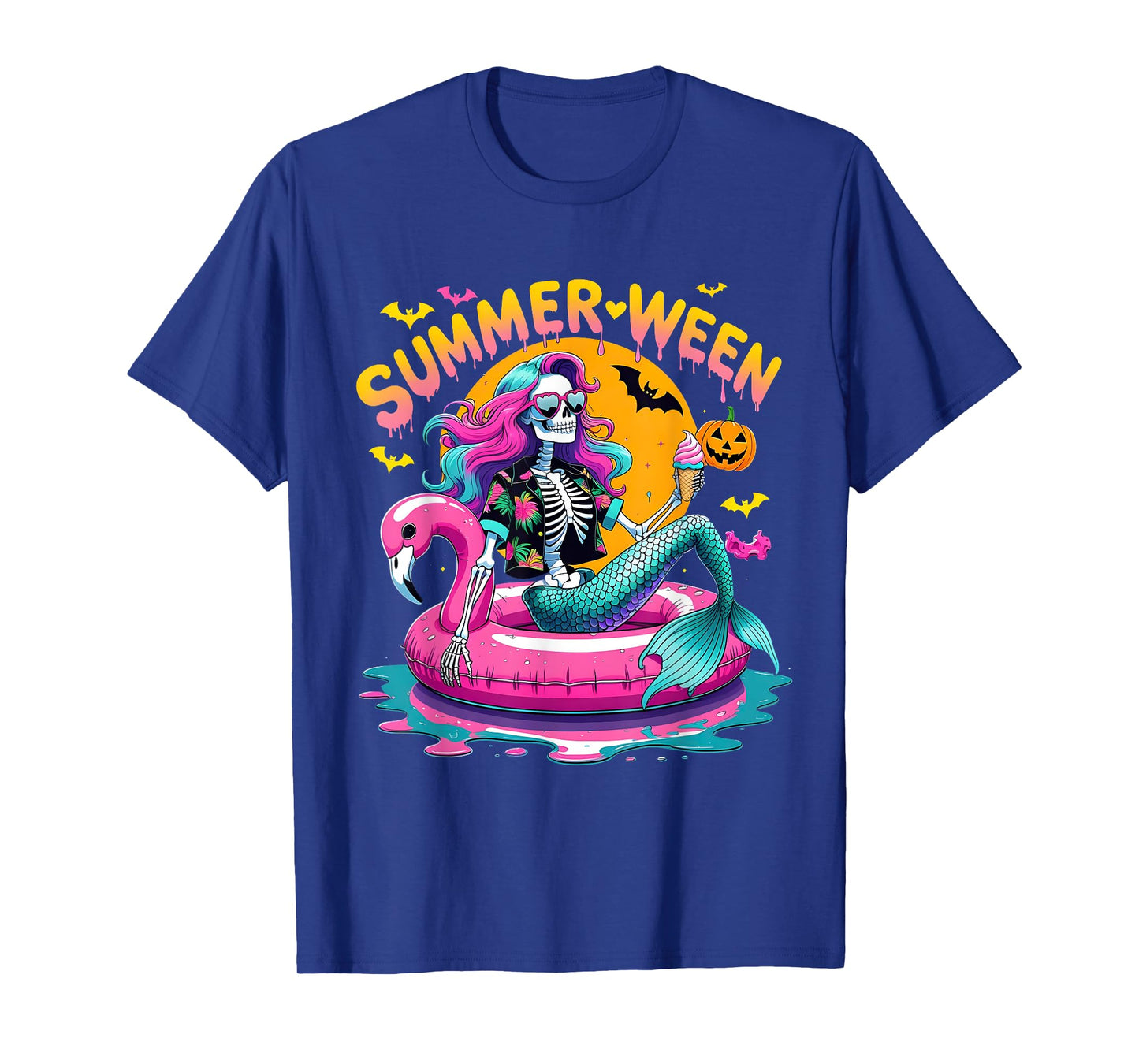 Summerween Vibes Skeleton Mermaid Ice Cream T-Shirt