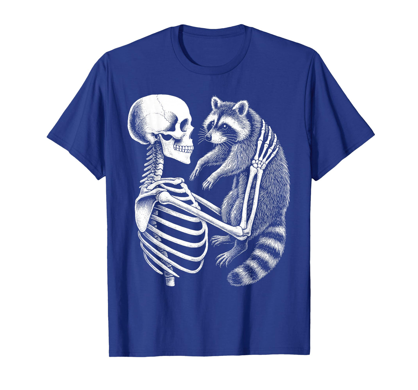 Skeleton Holding A Raccoon Funny Lazy Halloween Costume T-Shirt