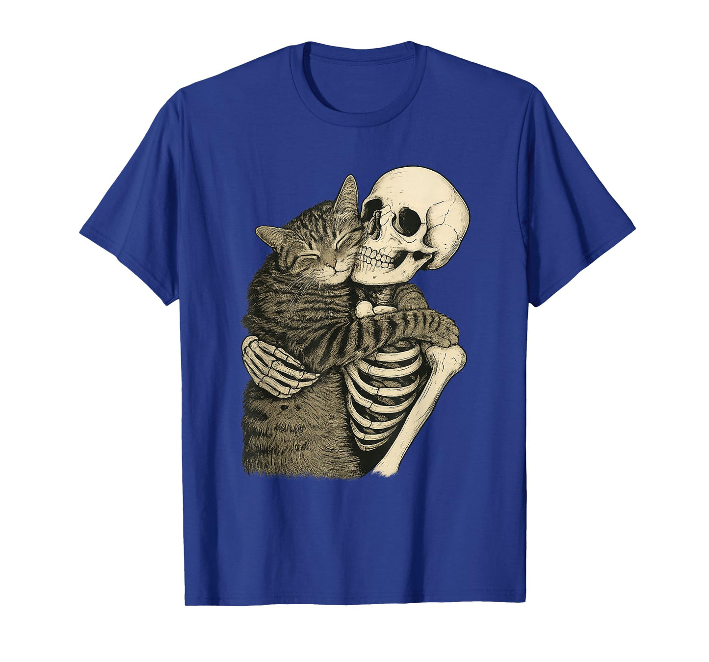 Skeleton Hugging Cat Halloween Funny Cats Lover Graphic Tees T-Shirt