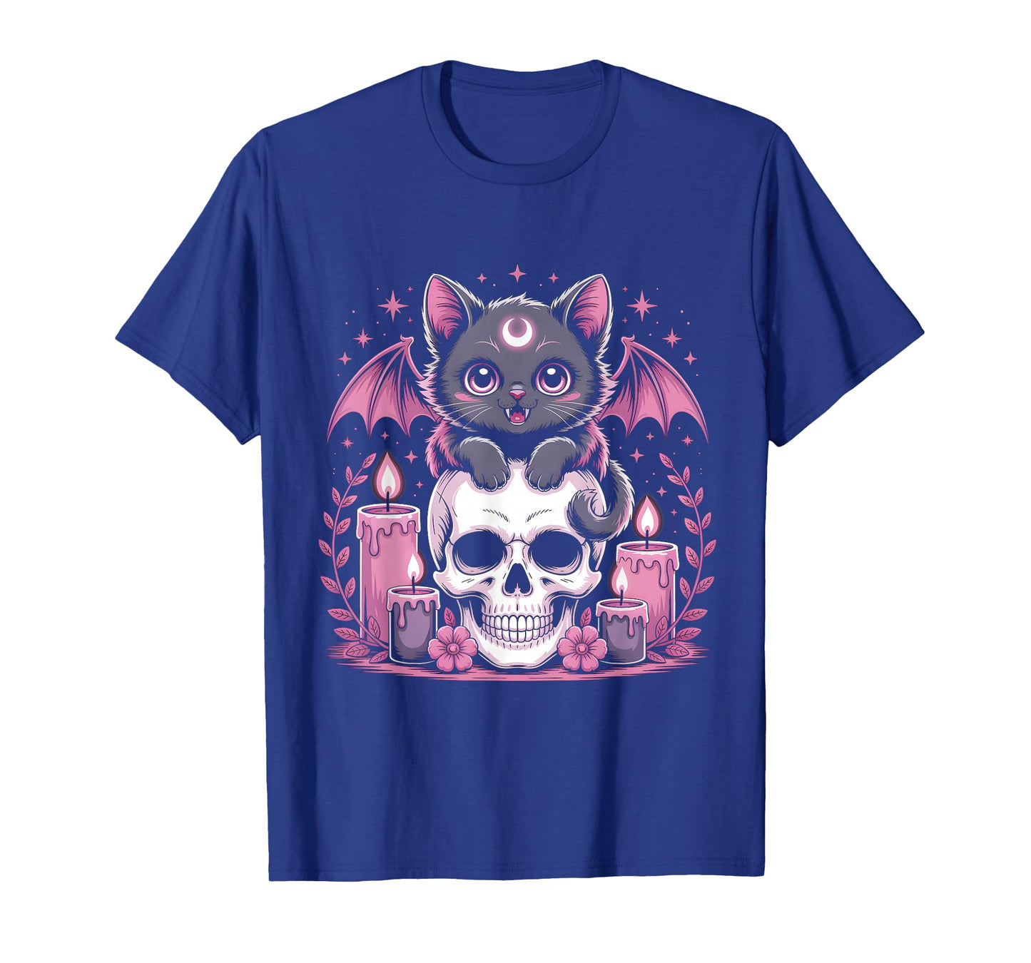 Kawaii Pastel Goth Cute Creepy Cat Bat Skeleton Tee T-Shirt