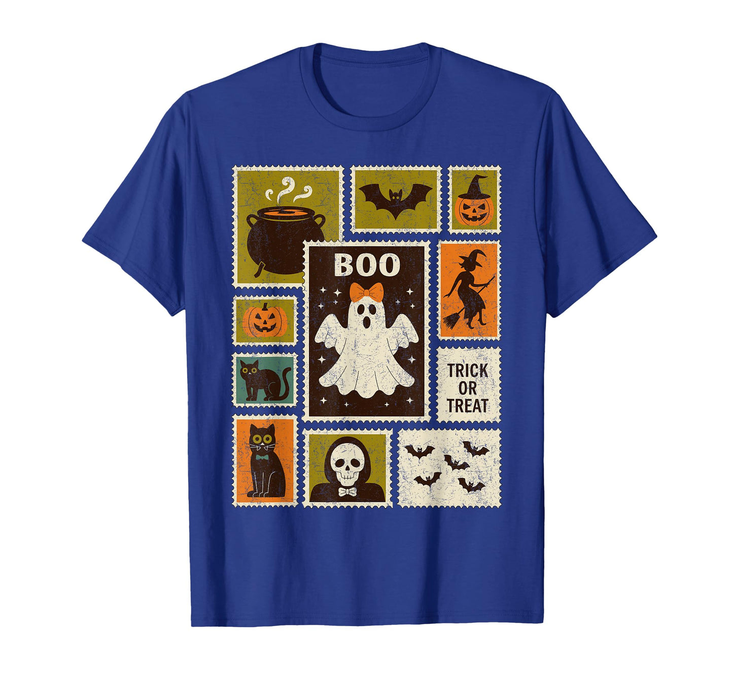 Halloween Stamps Spooky Pumpkin Ghost Cat Witch Skeleton T-Shirt