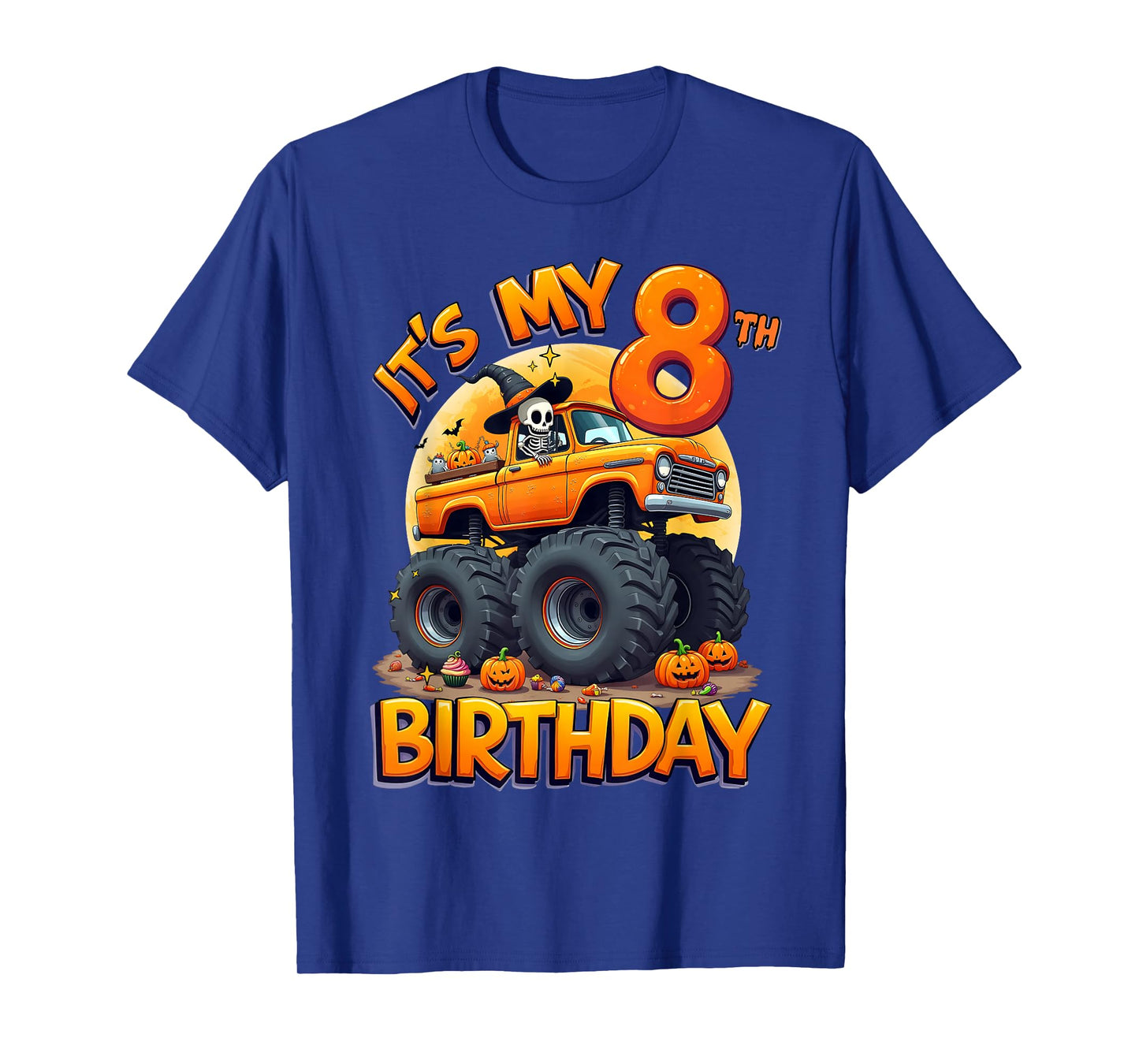 Kids It's My 8th Birthday Boy Halloween Monster Truck T-Shirt