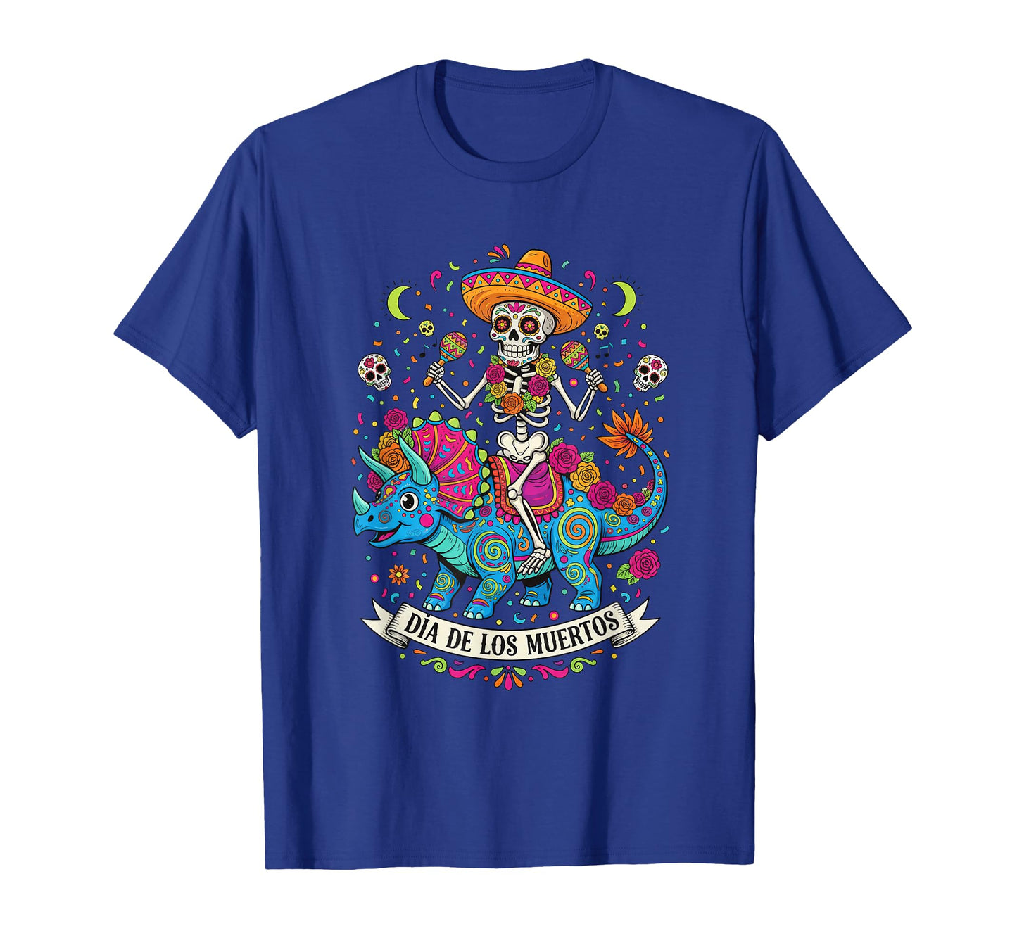Skeleton Dinosaur Dia De Los Muertos Sugar Skull Mexican T-Shirt