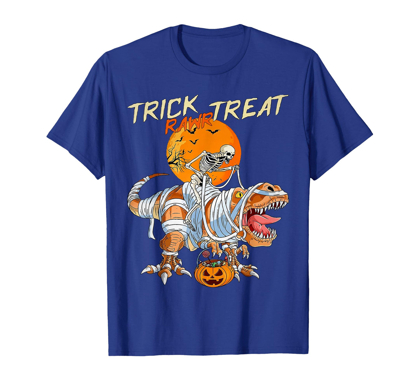 Funny Trick Rawr Treat Dinosaur T rex Skeleton Mummy T-Shirt